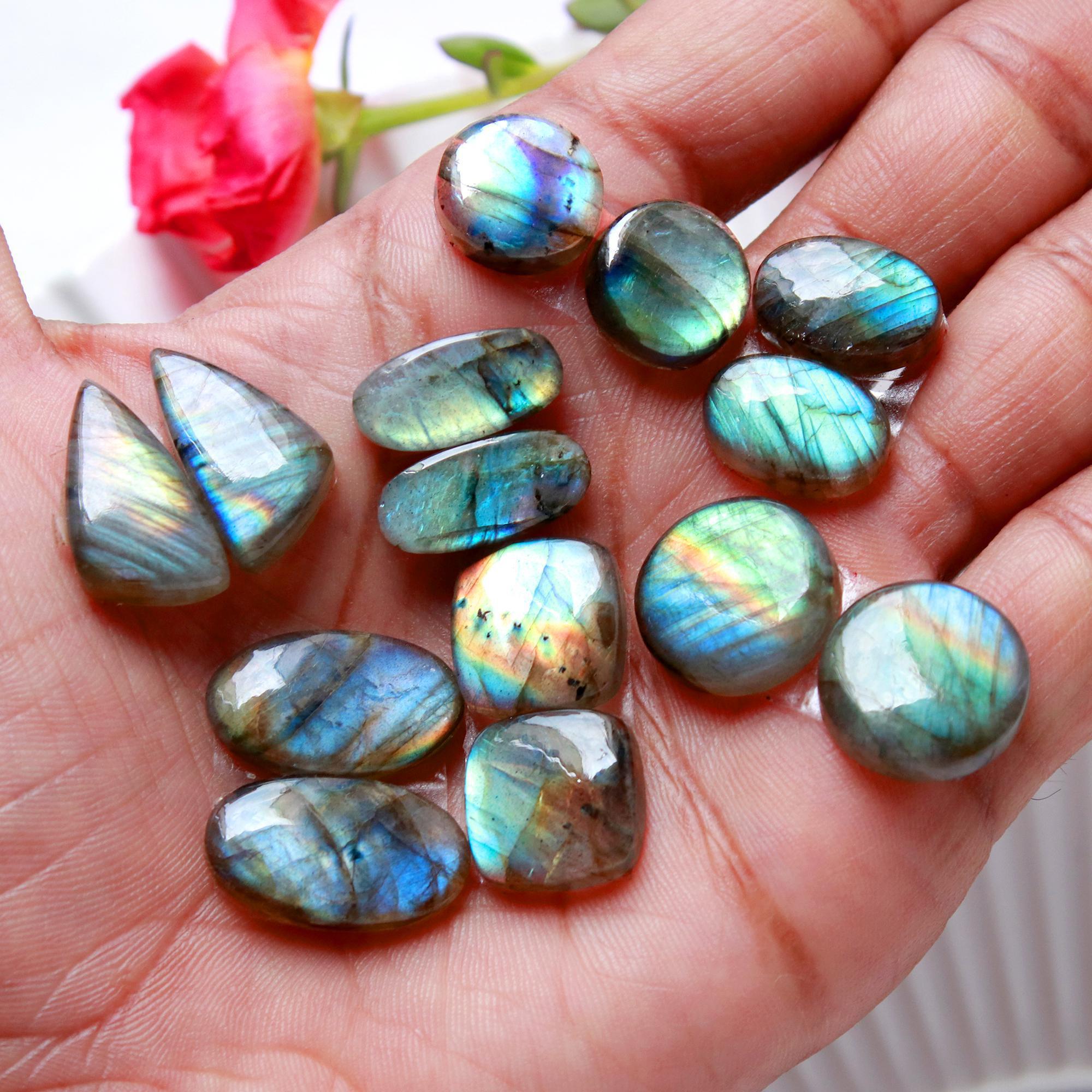 7Pairs 110Cts Natural Labradorite Cabochon Pair For Earrings Labradorite Gemstone Cabochon Crystal For Womens Earring 14x14 15x6mm 15797