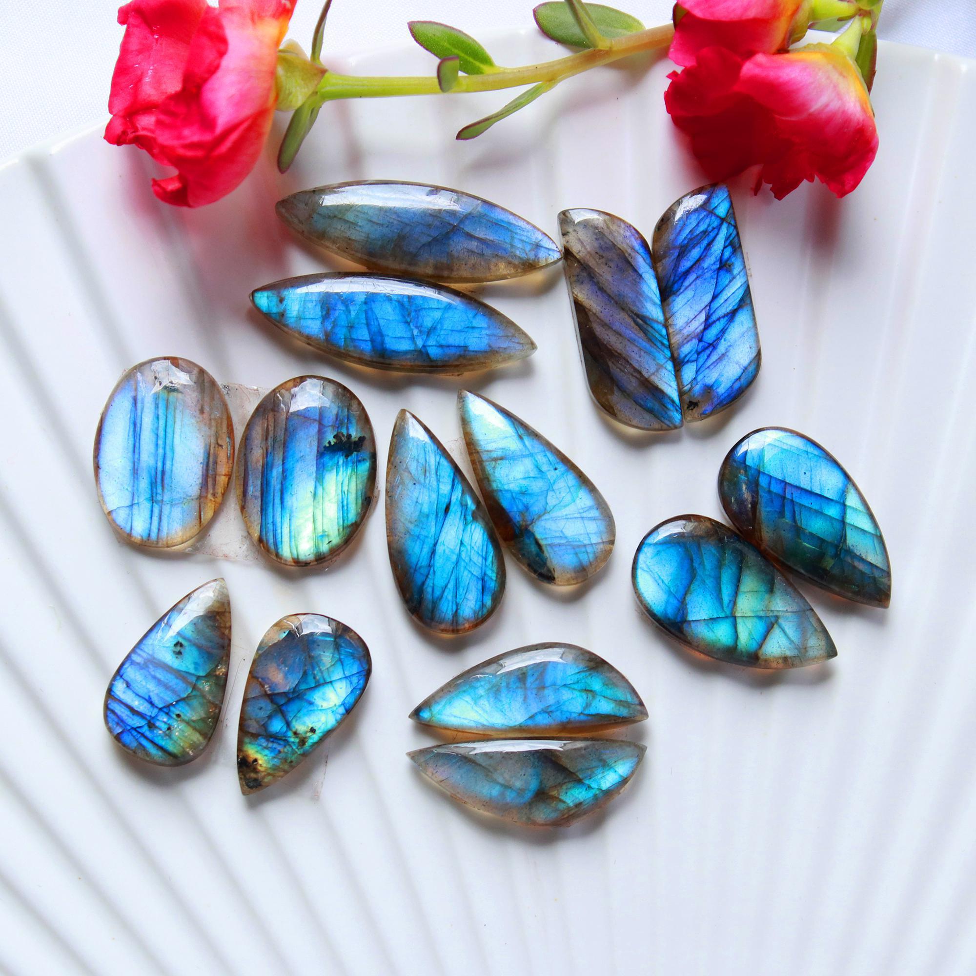7Pairs 128Cts Natural Labradorite Cabochon Pair For Earrings Labradorite Gemstone Cabochon Crystal For Womens Earring 29x819x10mm 15798