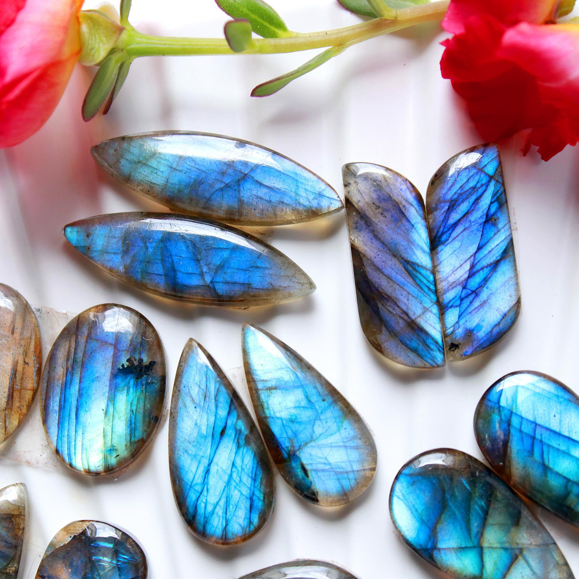 7Pairs 128Cts Natural Labradorite Cabochon Pair For Earrings Labradorite Gemstone Cabochon Crystal For Womens Earring 29x819x10mm 15798