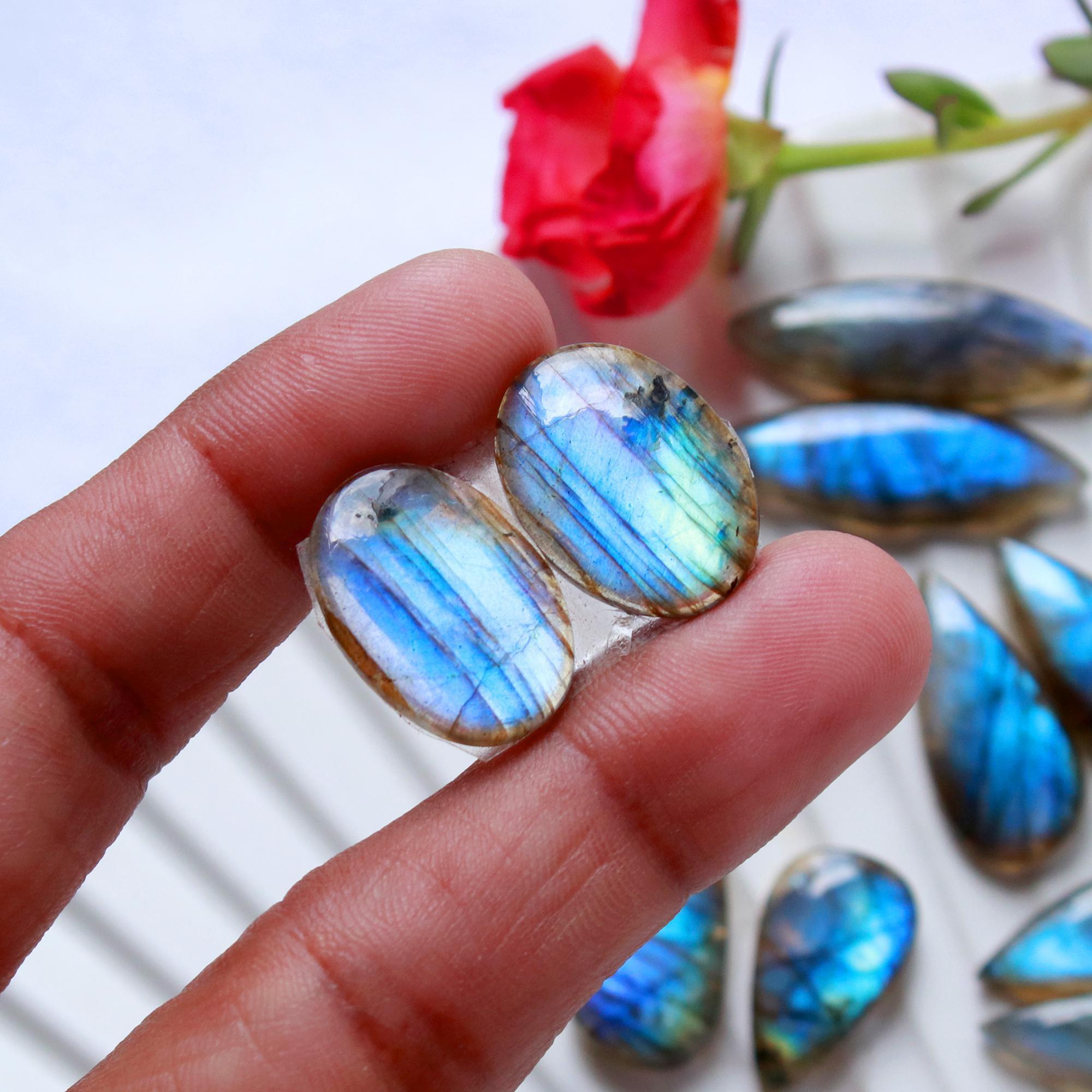 7Pairs 128Cts Natural Labradorite Cabochon Pair For Earrings Labradorite Gemstone Cabochon Crystal For Womens Earring 29x819x10mm 15798