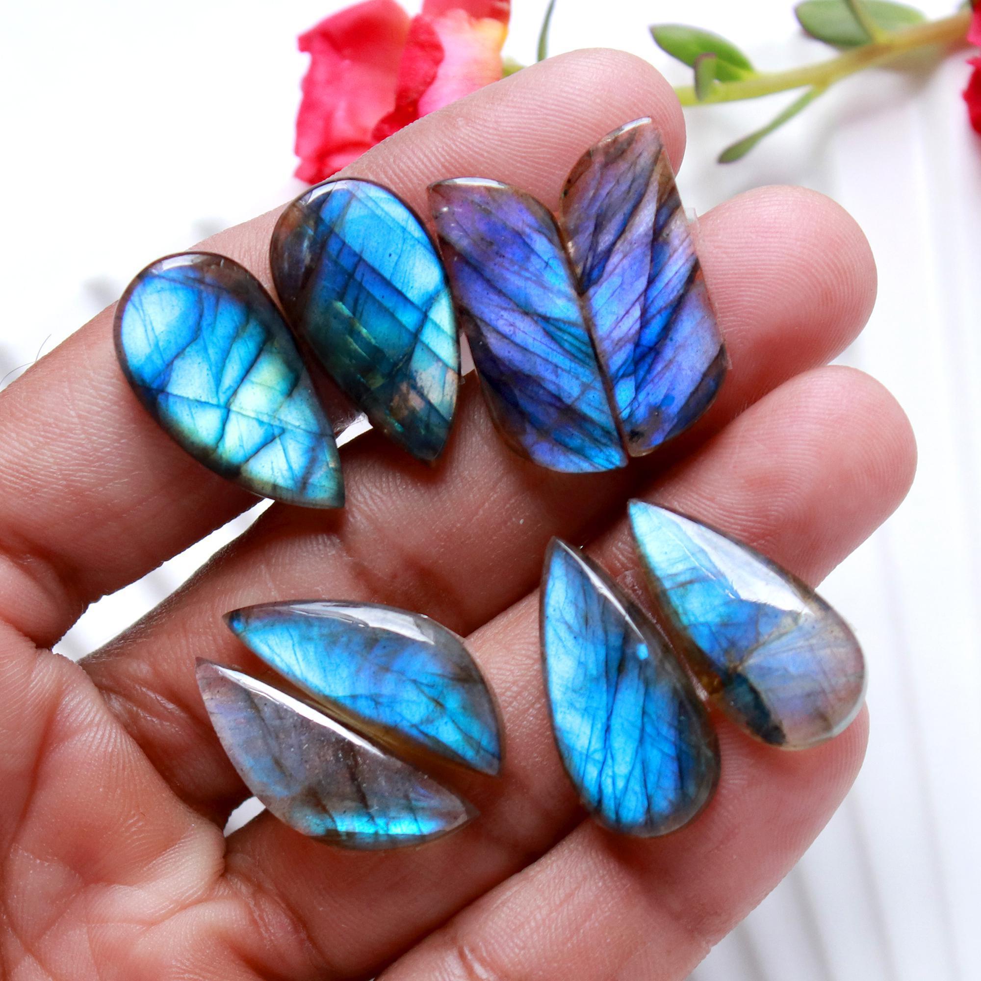 7Pairs 128Cts Natural Labradorite Cabochon Pair For Earrings Labradorite Gemstone Cabochon Crystal For Womens Earring 29x819x10mm 15798