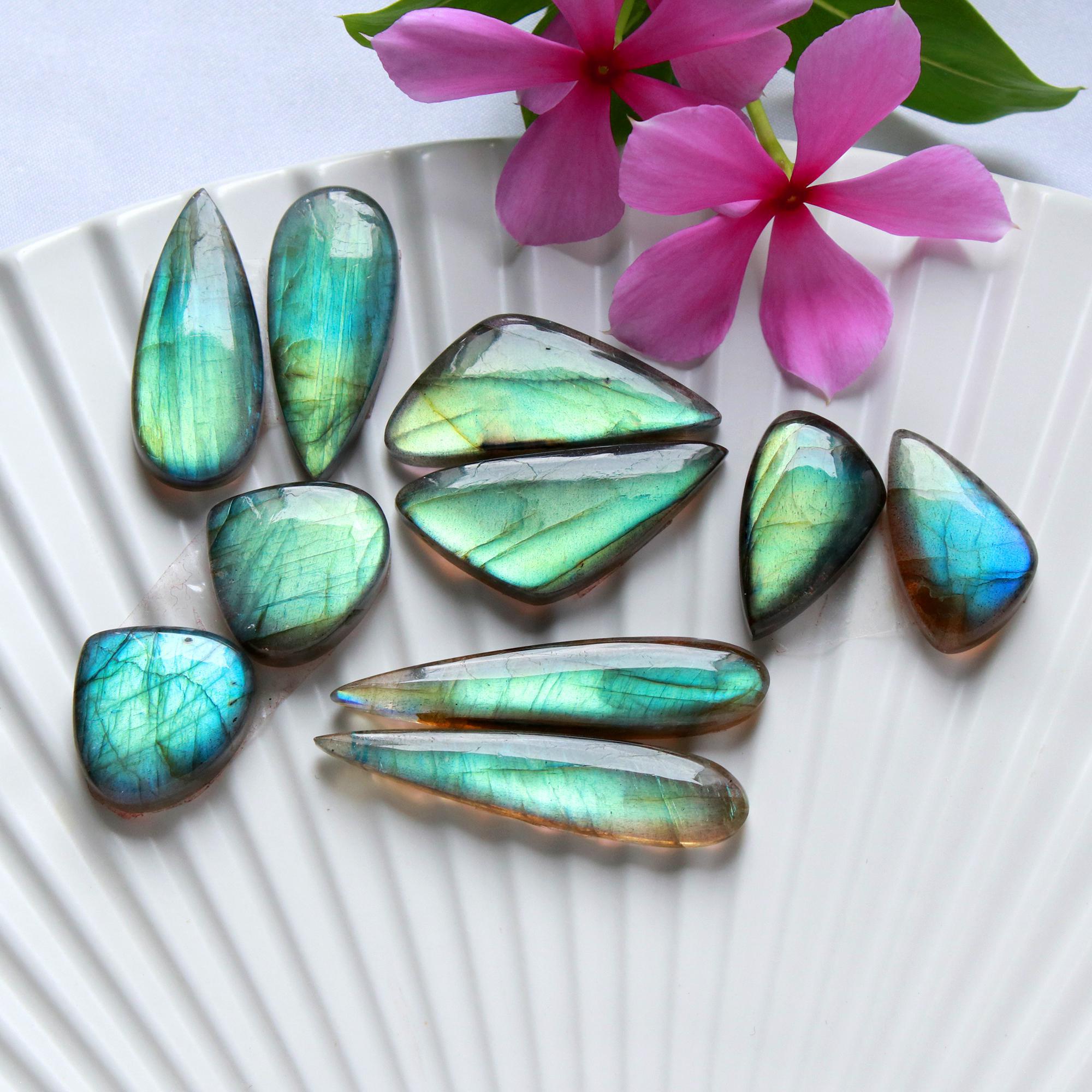 5Pairs 175Cts Natural Labradorite Cabochon Pair For Earrings Labradorite Gemstone Cabochon Crystal For Womens Earring 40x10 22x12mm 15801