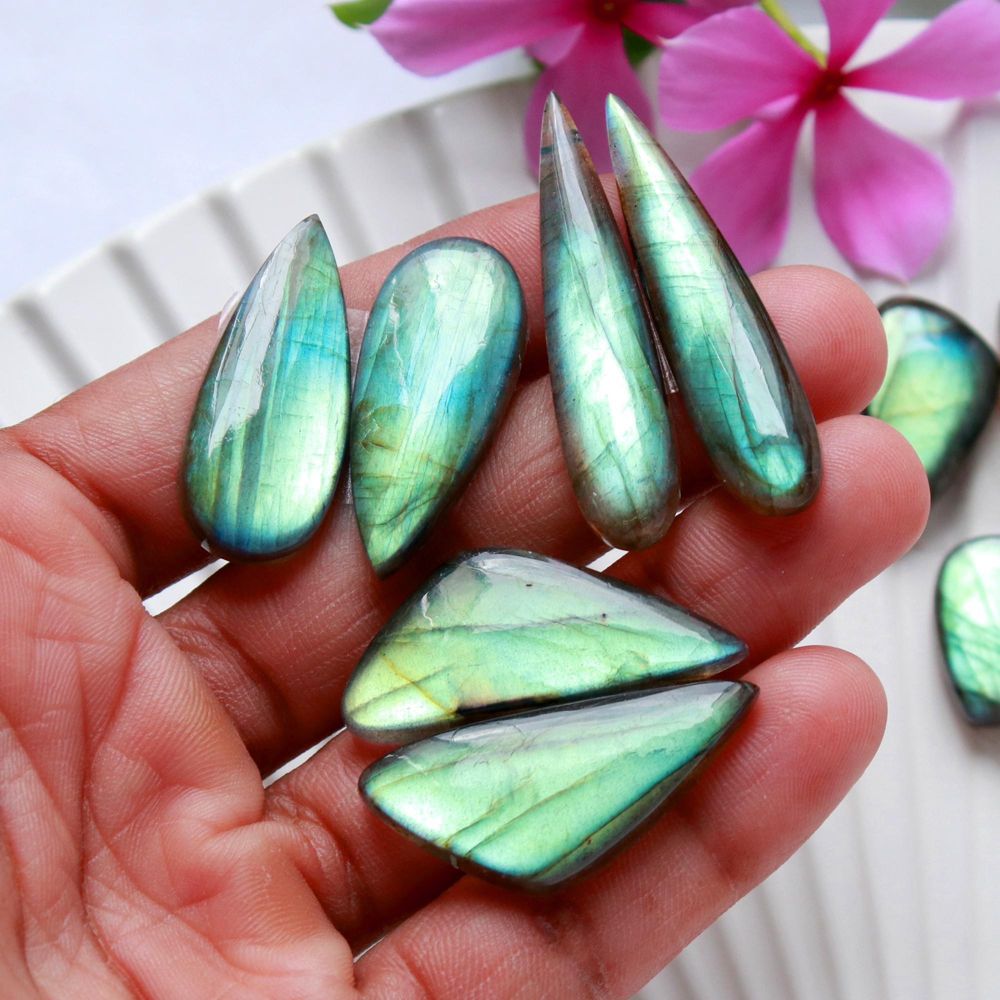 5Pairs 175Cts Natural Labradorite Cabochon Pair For Earrings Labradorite Gemstone Cabochon Crystal For Womens Earring 40x10 22x12mm 15801