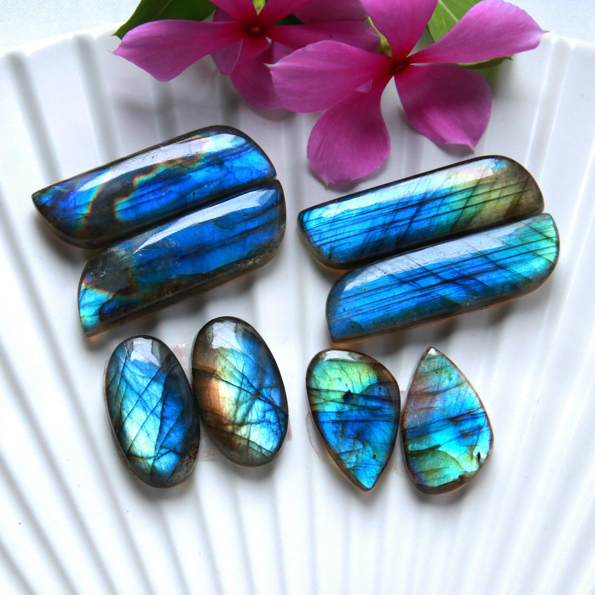 4Pairs 148Cts Natural Labradorite Cabochon Pair For Earrings Labradorite Gemstone Cabochon Crystal For Womens Earring 36x10 20x12mm 15802