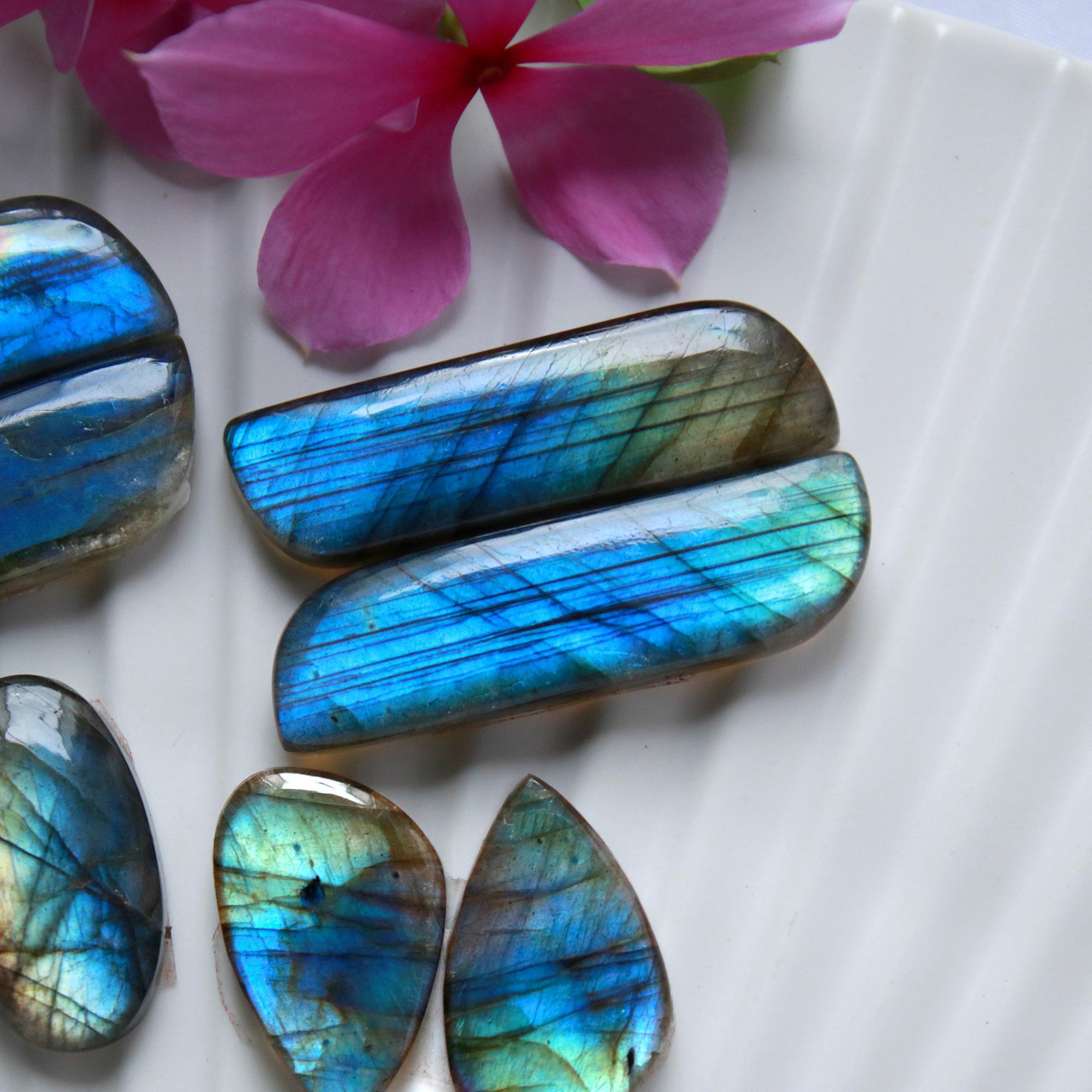 4Pairs 148Cts Natural Labradorite Cabochon Pair For Earrings Labradorite Gemstone Cabochon Crystal For Womens Earring 36x10 20x12mm 15802