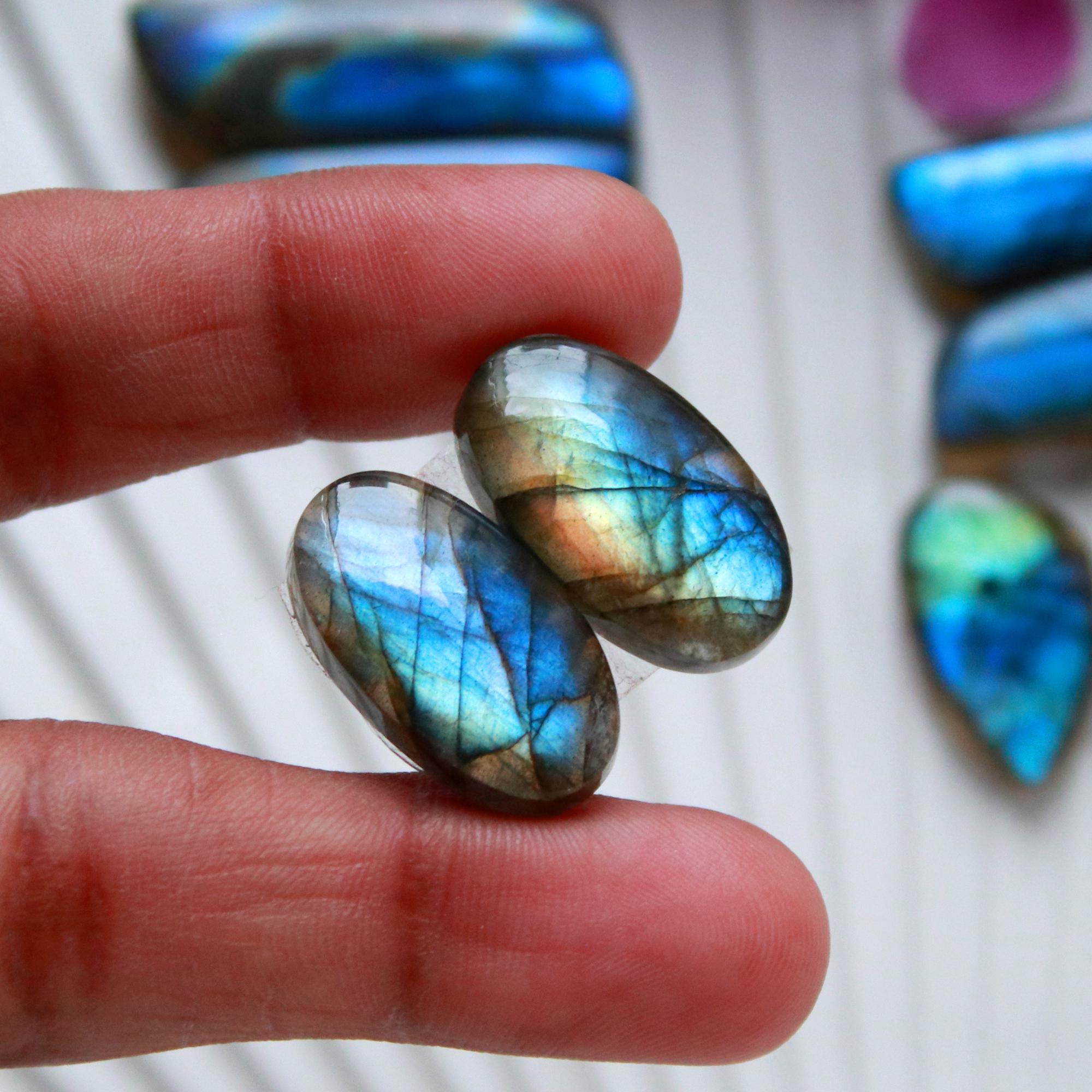 4Pairs 148Cts Natural Labradorite Cabochon Pair For Earrings Labradorite Gemstone Cabochon Crystal For Womens Earring 36x10 20x12mm 15802