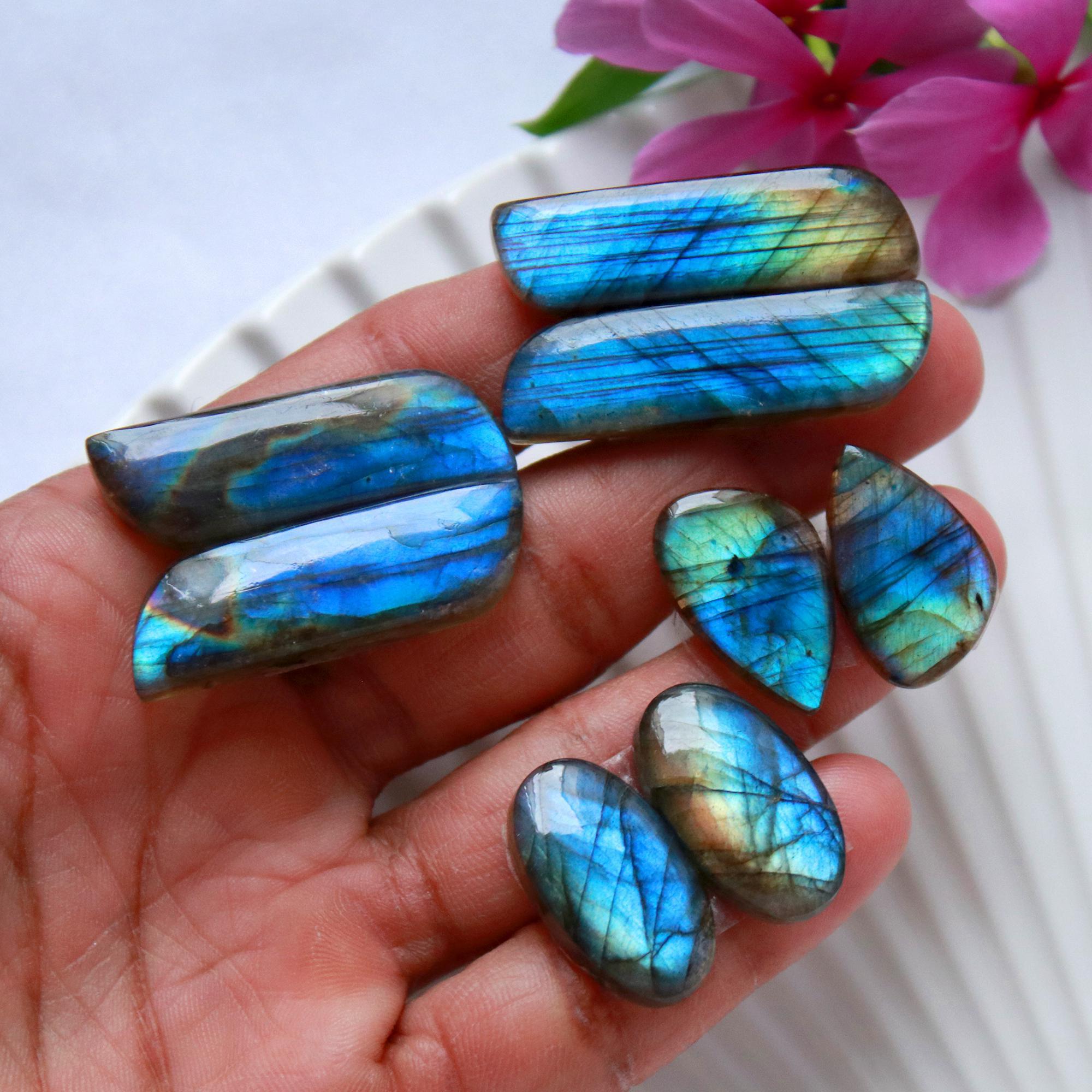 4Pairs 148Cts Natural Labradorite Cabochon Pair For Earrings Labradorite Gemstone Cabochon Crystal For Womens Earring 36x10 20x12mm 15802