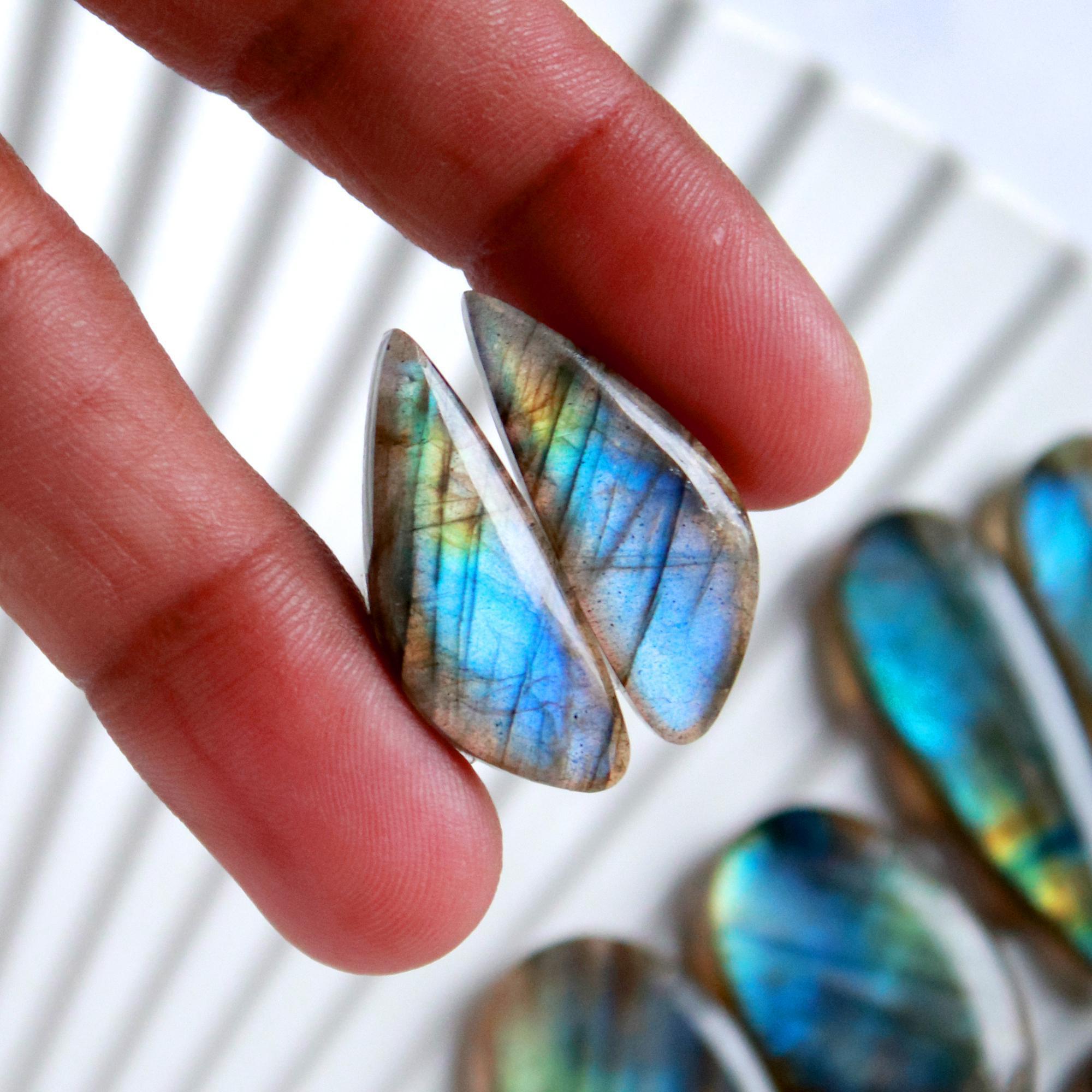 5 Pairs 159 Cts Natural Labradorite Cabochon Pair For Dangle Earring Labradorite Loose Gemstone Lot For Jewelry Making 35x10 22x11mm 15804