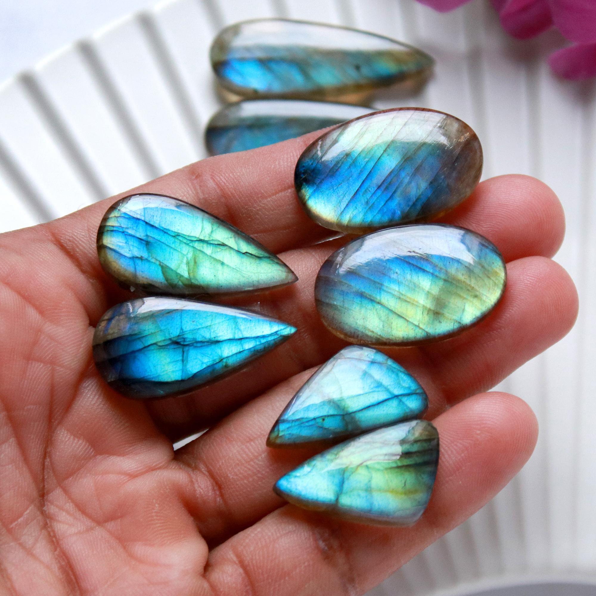 5 Pairs 159 Cts Natural Labradorite Cabochon Pair For Dangle Earring Labradorite Loose Gemstone Lot For Jewelry Making 35x10 22x11mm 15804
