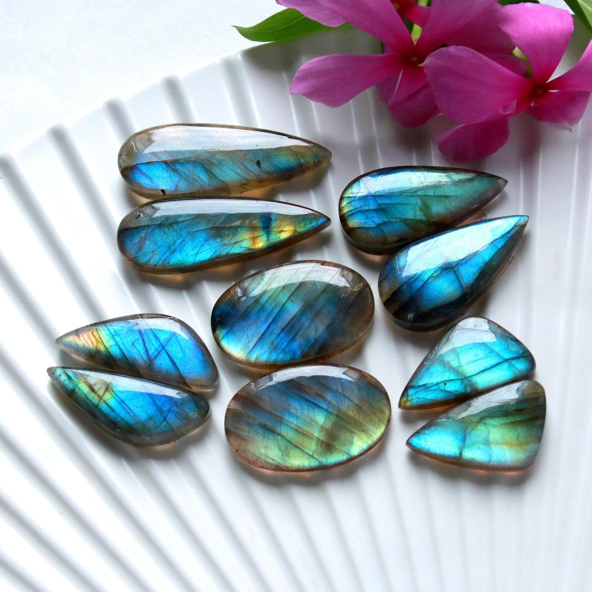 5 Pairs 159 Cts Natural Labradorite Cabochon Pair For Dangle Earring Labradorite Loose Gemstone Lot For Jewelry Making 35x10 22x11mm 15804