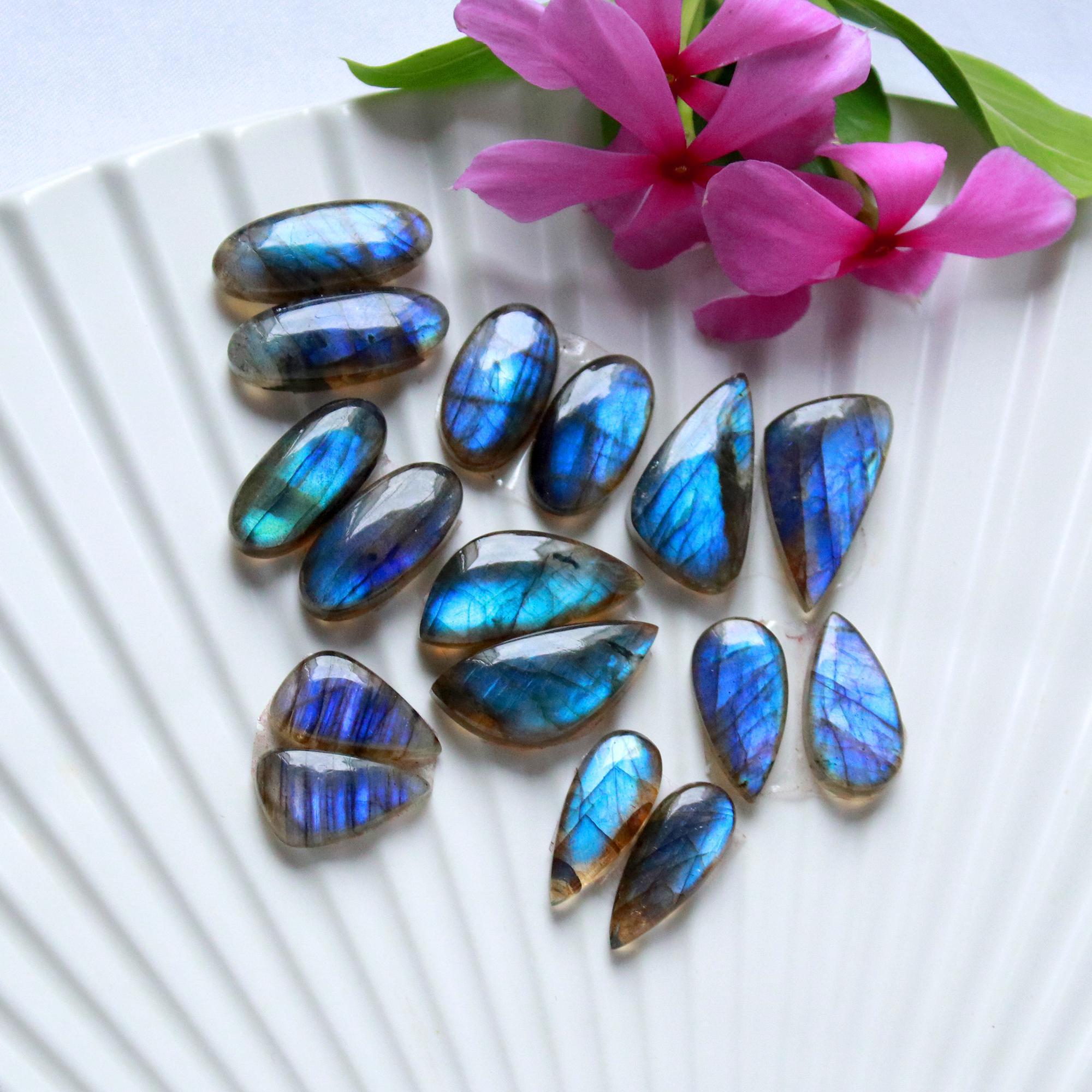 8 Pairs 111 Cts Natural Labradorite Cabochon Pair For Dangle Earring Labradorite Loose Gemstone Lot For Jewelry Making 20x10 15x8mm 15806