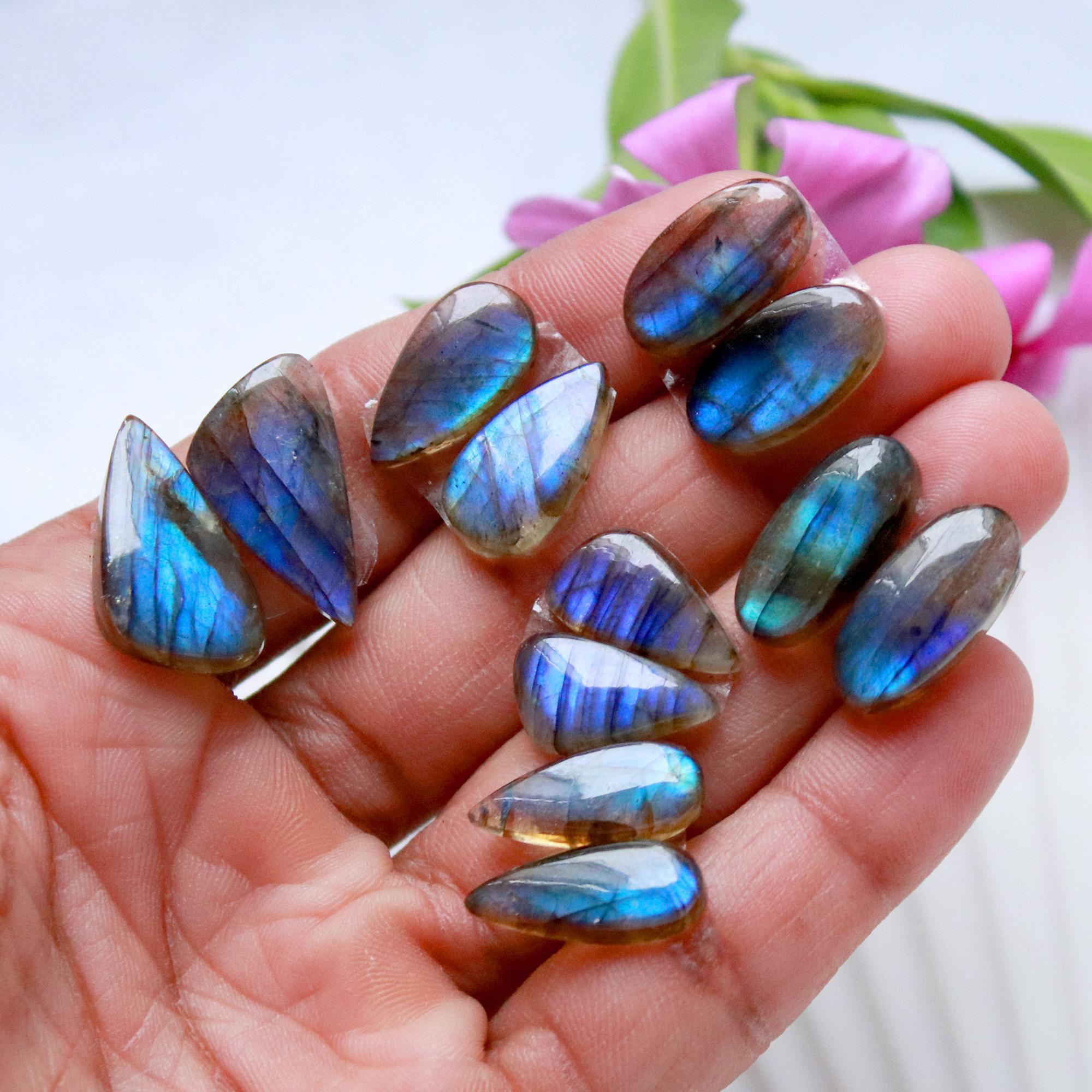 8 Pairs 111 Cts Natural Labradorite Cabochon Pair For Dangle Earring Labradorite Loose Gemstone Lot For Jewelry Making 20x10 15x8mm 15806