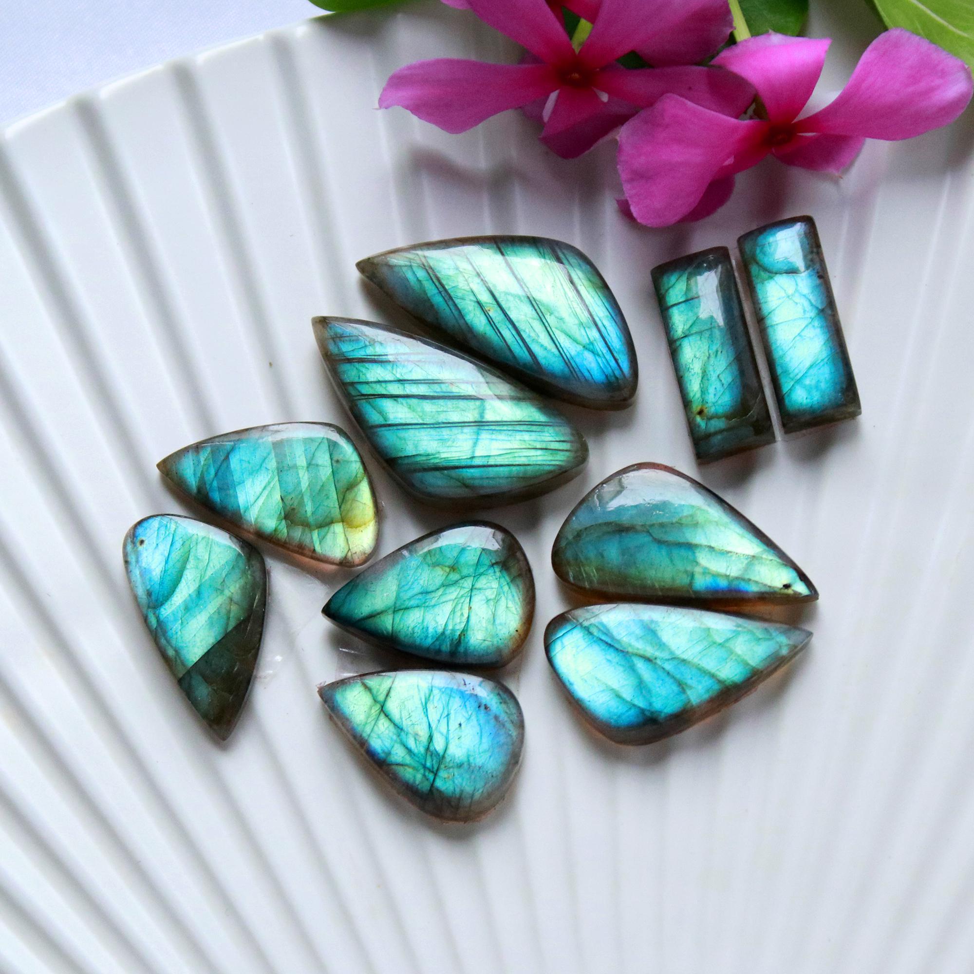 5 Pairs 140 Cts Natural Labradorite Cabochon Pair For Dangle Earring Labradorite Loose Gemstone Lot For Jewelry Making 30x14 20x14mm 15807