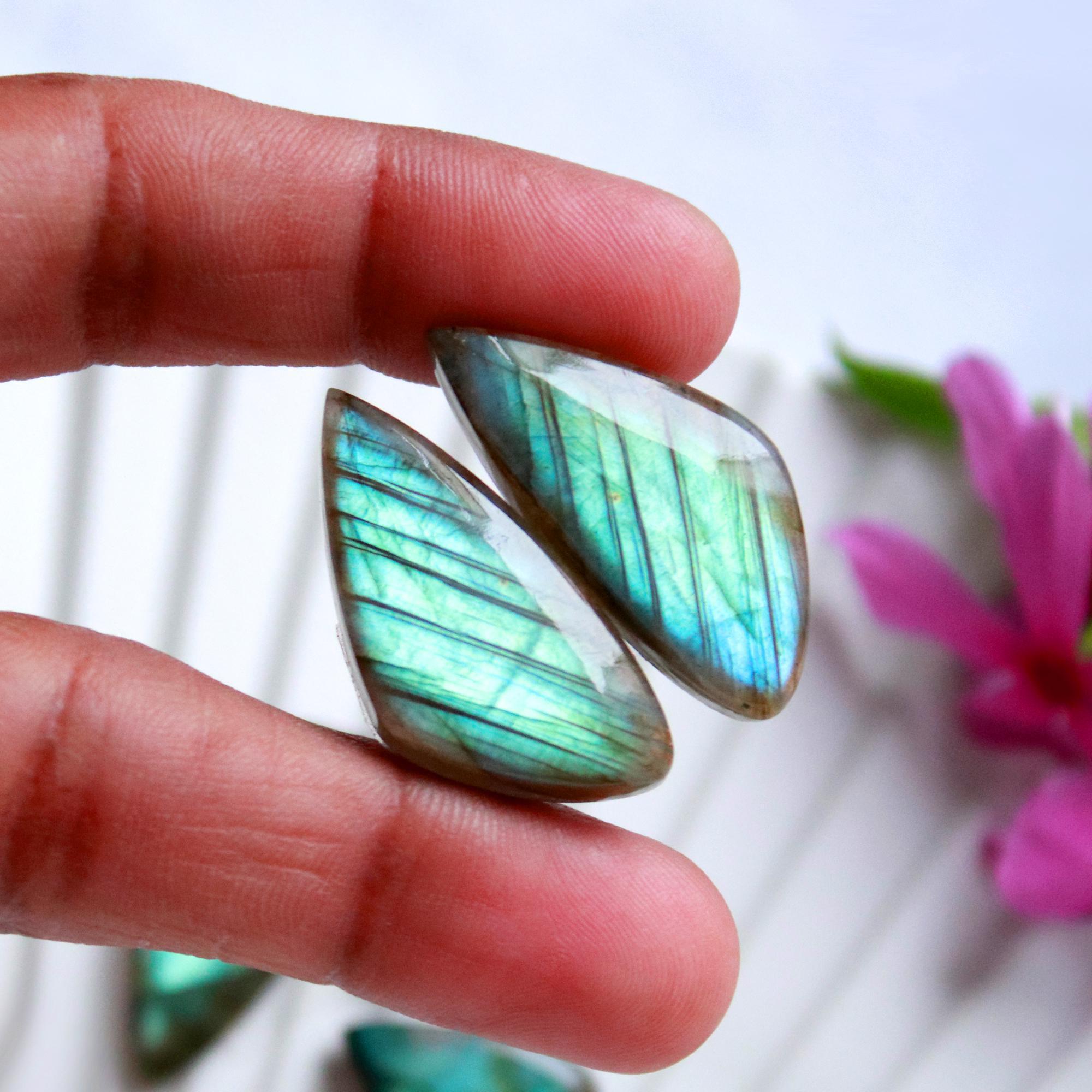 5 Pairs 140 Cts Natural Labradorite Cabochon Pair For Dangle Earring Labradorite Loose Gemstone Lot For Jewelry Making 30x14 20x14mm 15807