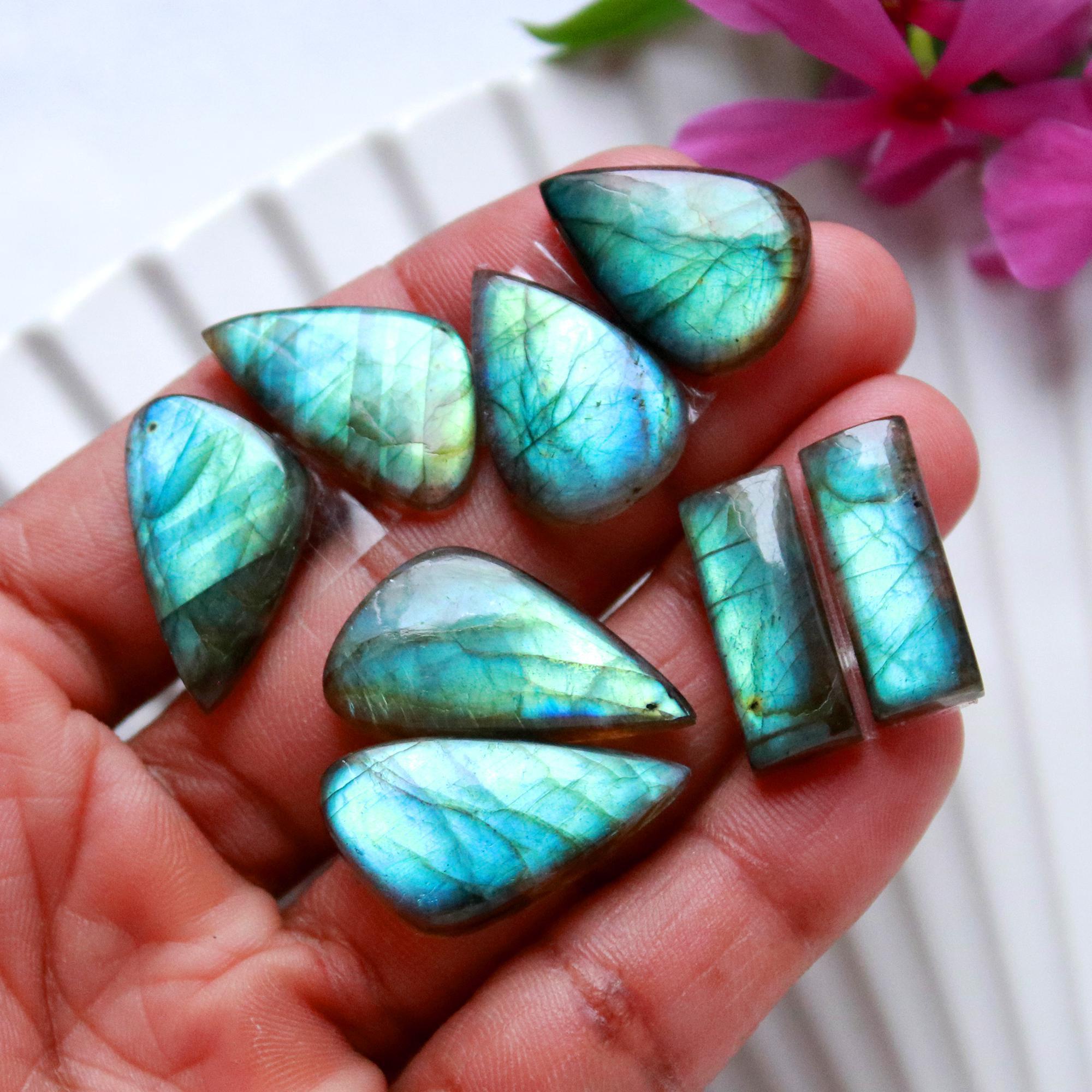 5 Pairs 140 Cts Natural Labradorite Cabochon Pair For Dangle Earring Labradorite Loose Gemstone Lot For Jewelry Making 30x14 20x14mm 15807