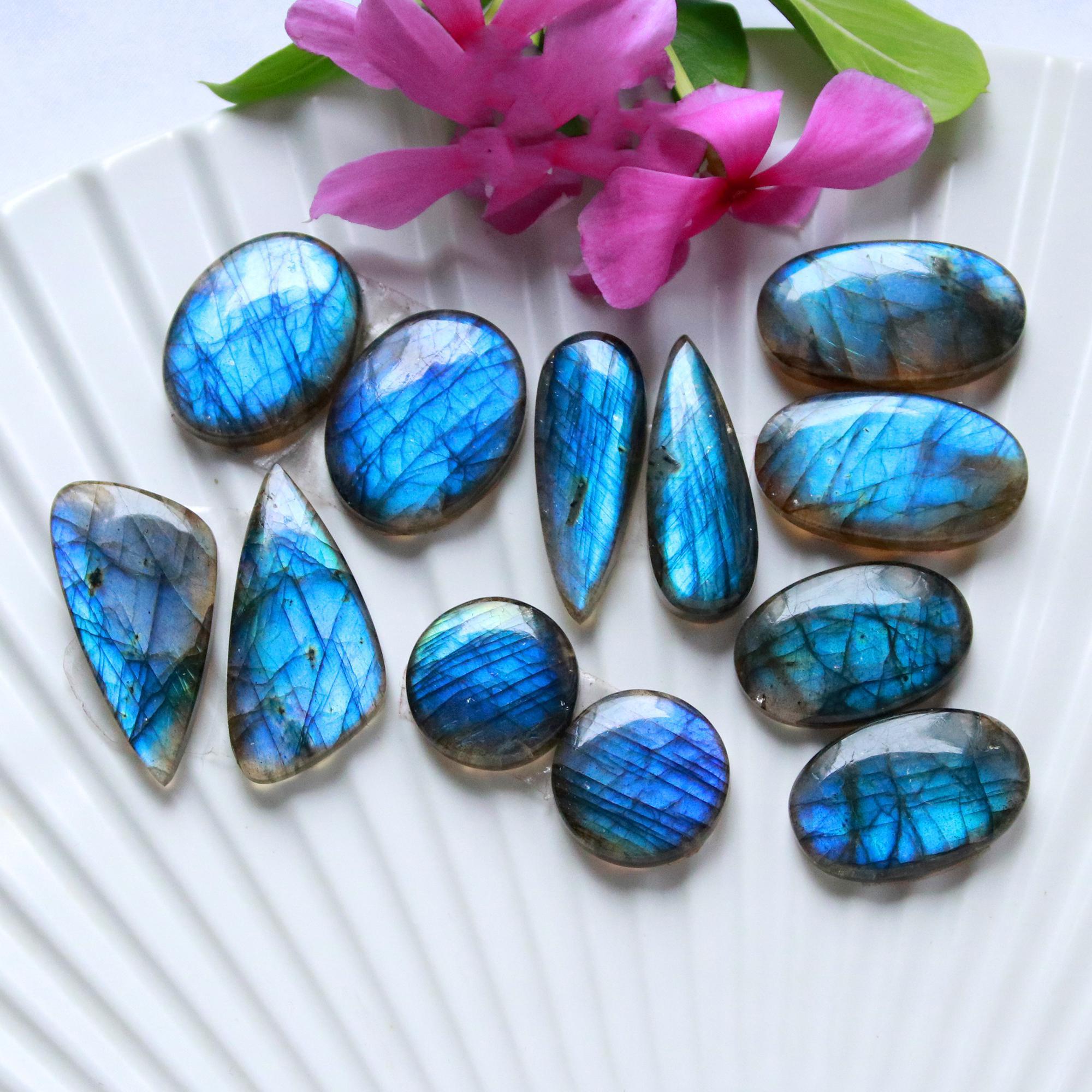 6 Pairs 173 Cts Natural Labradorite Cabochon Pair For Dangle Earring Labradorite Loose Gemstone Lot For Jewelry Making 30x14 15x15mm 15808