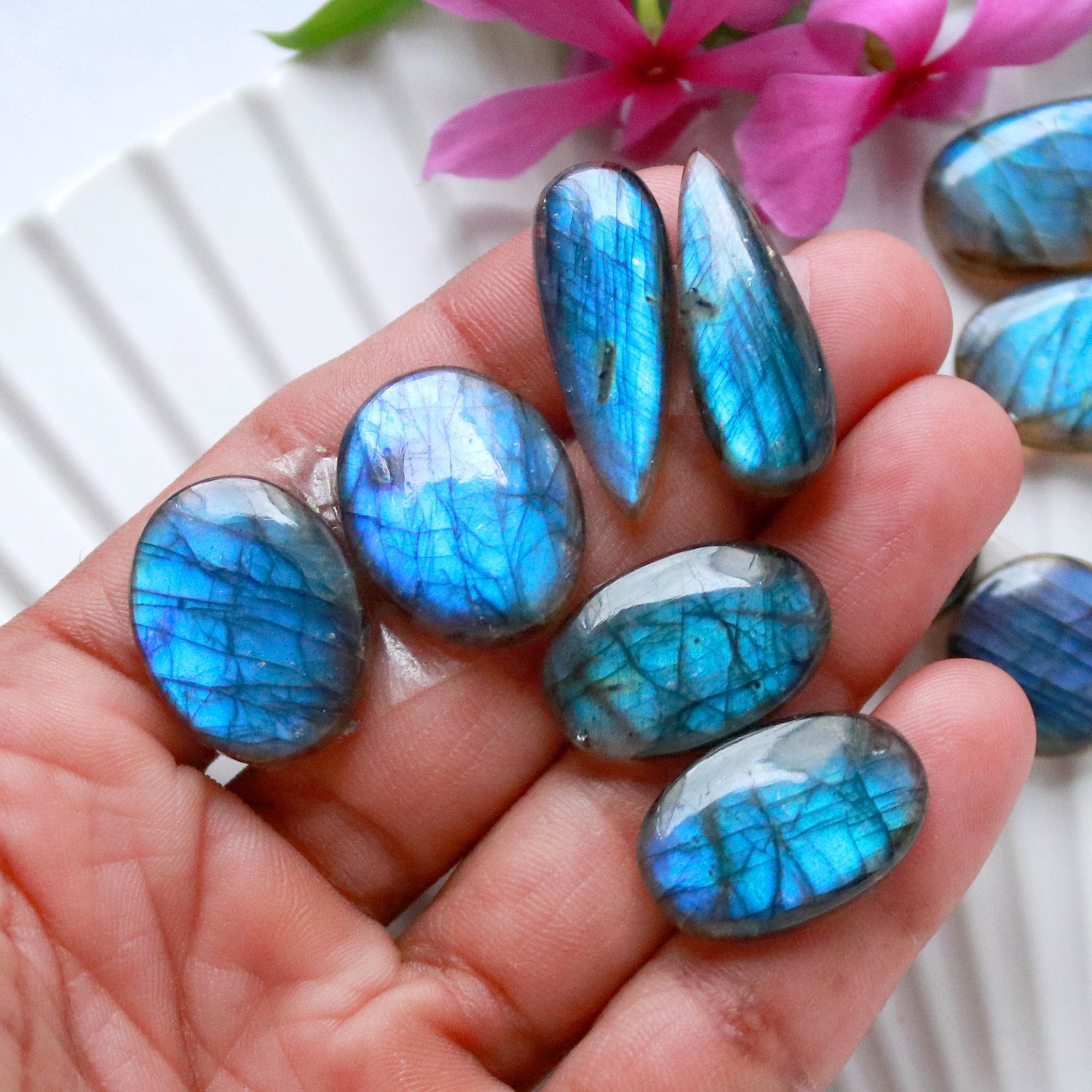6 Pairs 173 Cts Natural Labradorite Cabochon Pair For Dangle Earring Labradorite Loose Gemstone Lot For Jewelry Making 30x14 15x15mm 15808
