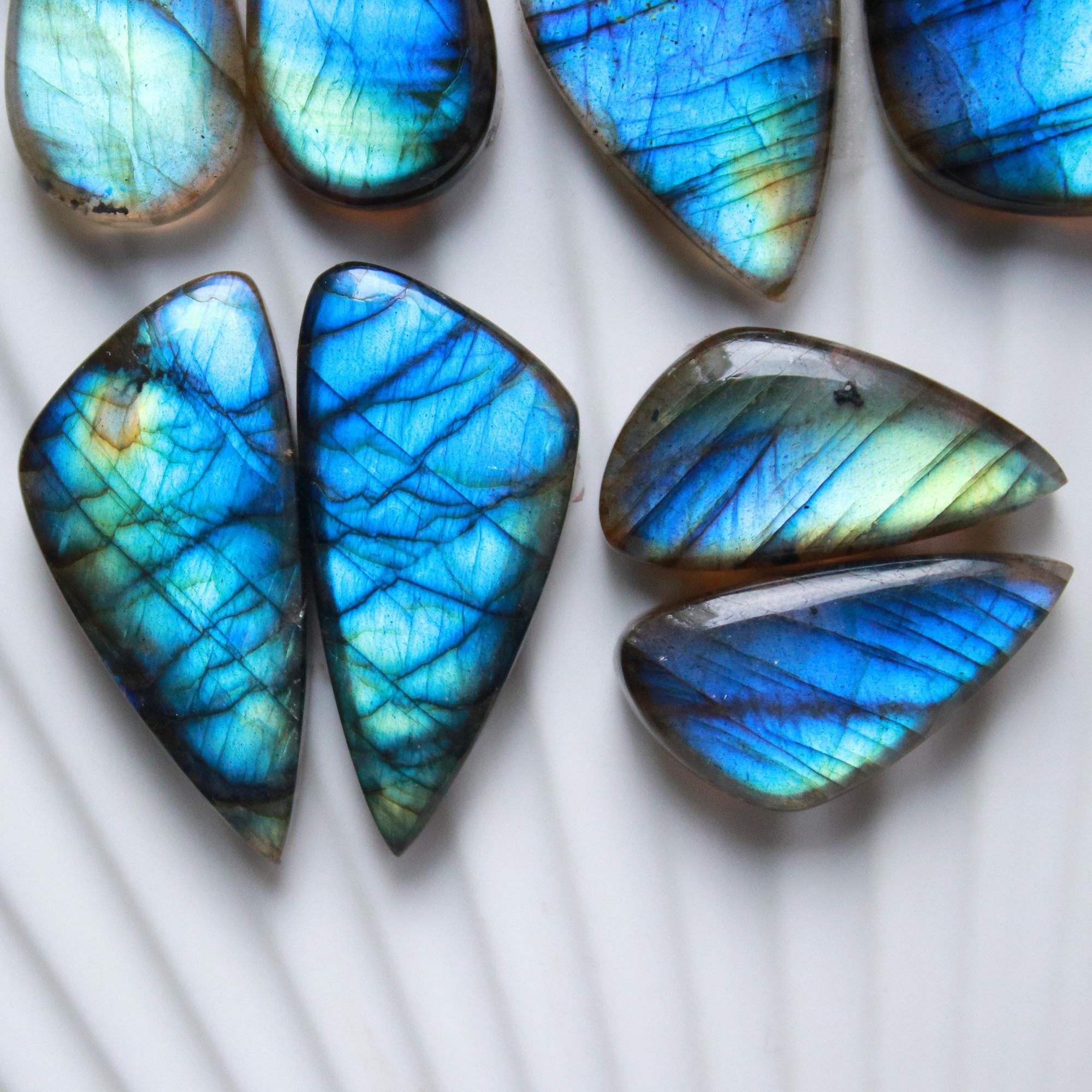 5 Pairs 142 Cts Natural Labradorite Cabochon Pair For Dangle Earring Labradorite Loose Gemstone Lot For Jewelry Making 30x13 22x10mm 15812