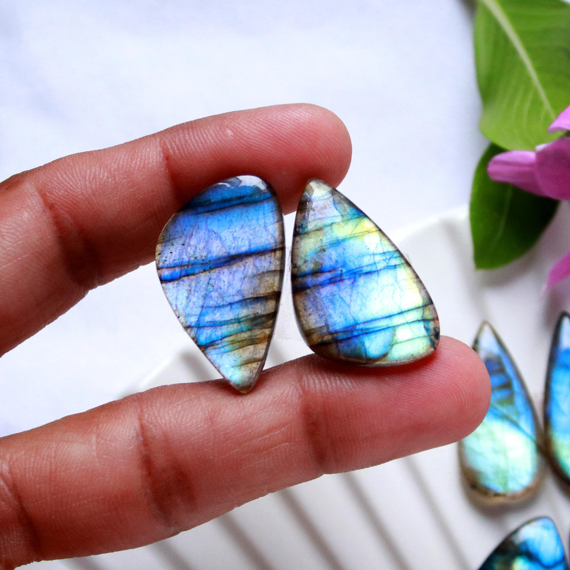 5 Pairs 142 Cts Natural Labradorite Cabochon Pair For Dangle Earring Labradorite Loose Gemstone Lot For Jewelry Making 30x13 22x10mm 15812