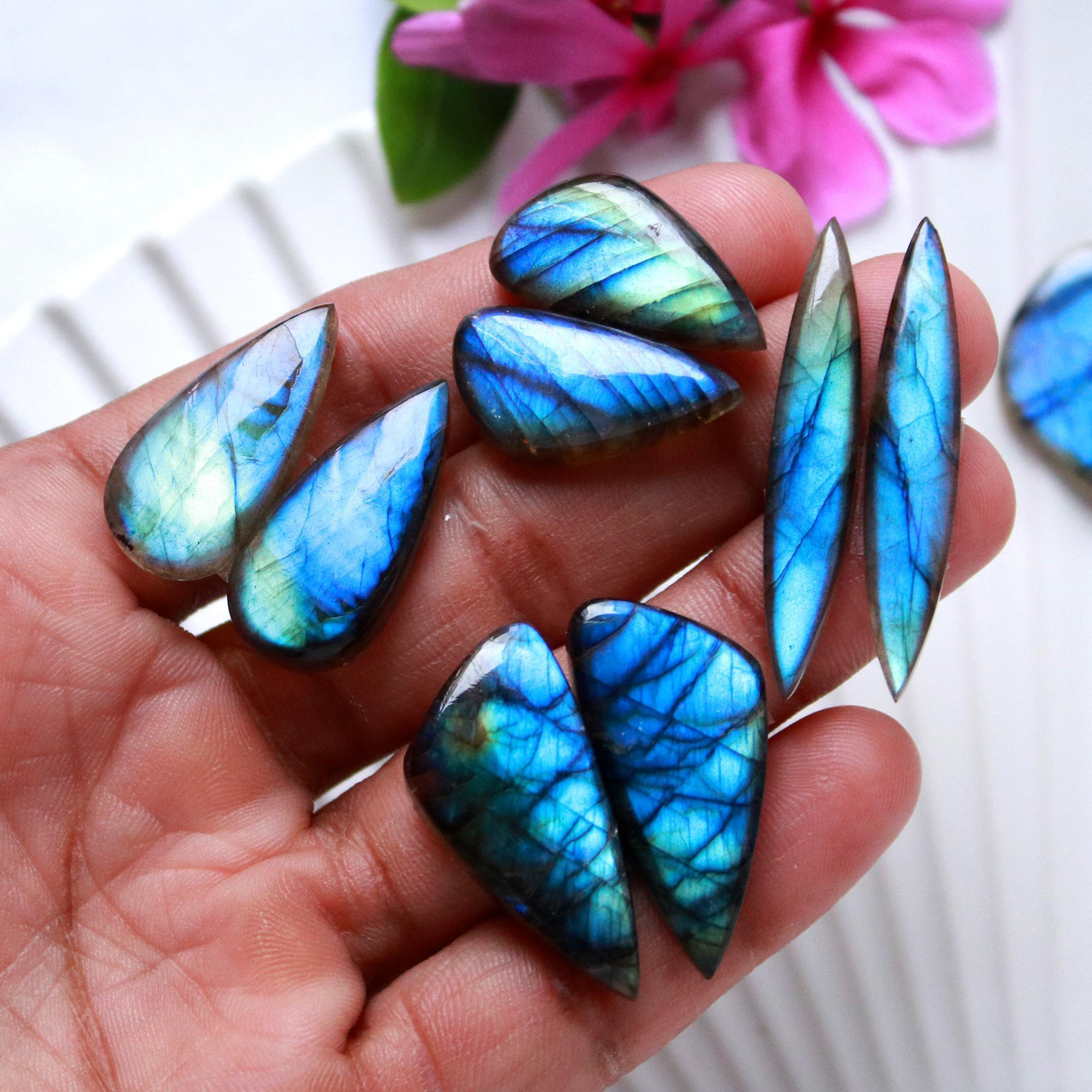 5 Pairs 142 Cts Natural Labradorite Cabochon Pair For Dangle Earring Labradorite Loose Gemstone Lot For Jewelry Making 30x13 22x10mm 15812