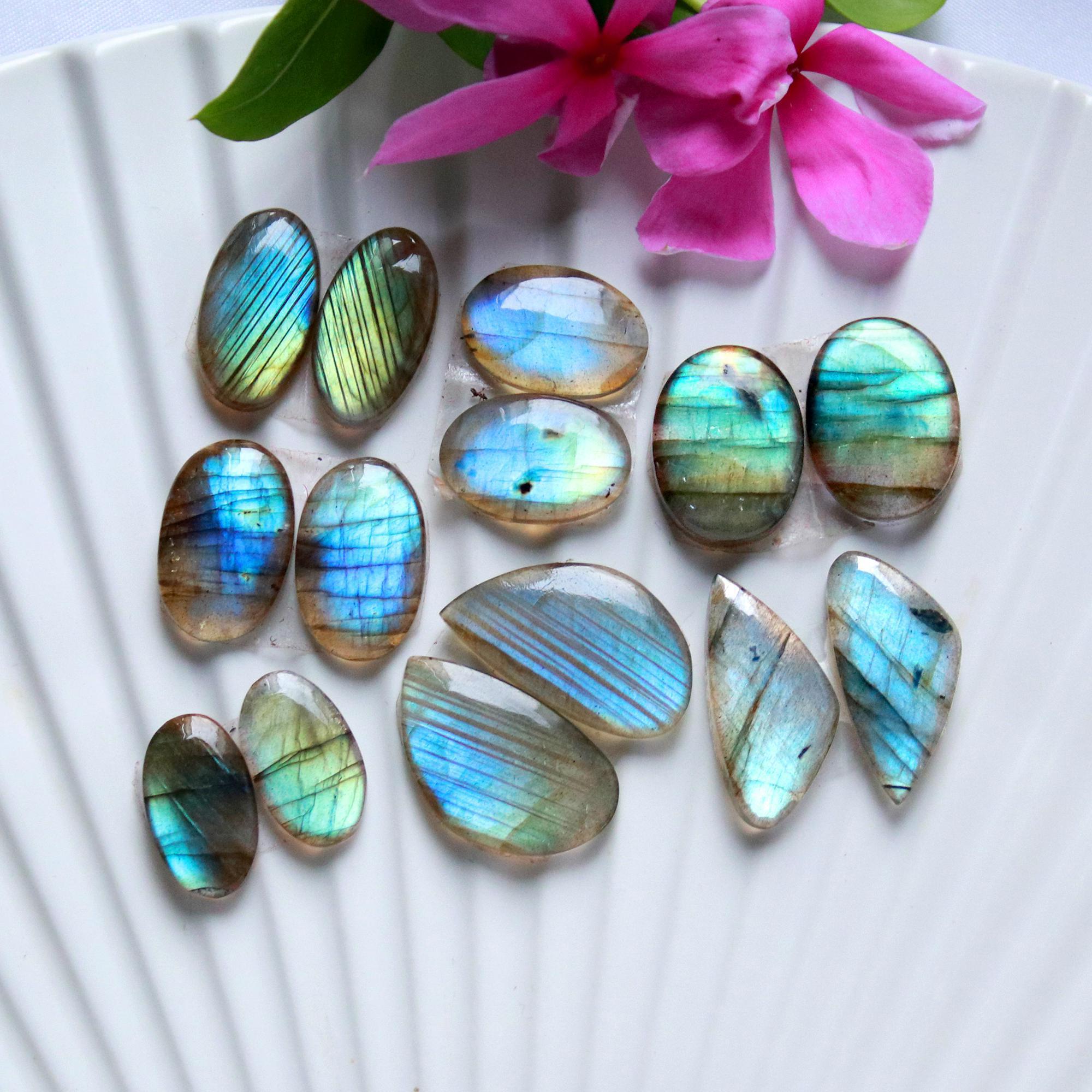 7 Pairs 82 Cts Natural Labradorite Cabochon Pair For Dangle Earring Labradorite Loose Gemstone Lot For Jewelry Making 20x10 14x8mm 15813