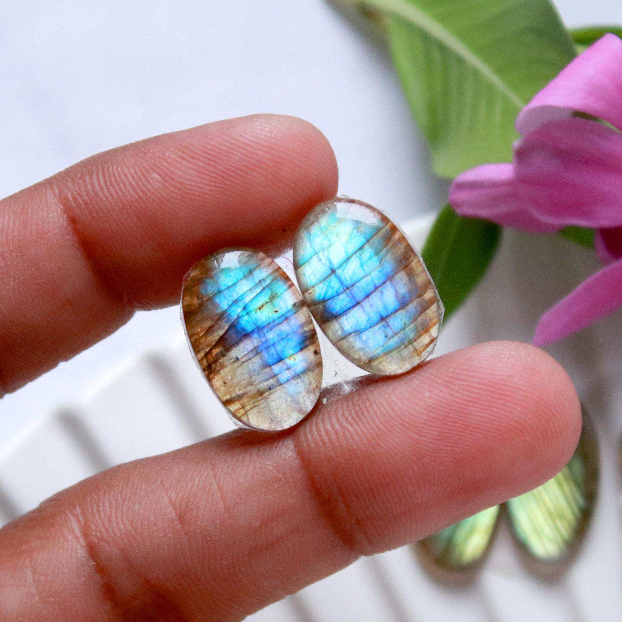 7 Pairs 82 Cts Natural Labradorite Cabochon Pair For Dangle Earring Labradorite Loose Gemstone Lot For Jewelry Making 20x10 14x8mm 15813