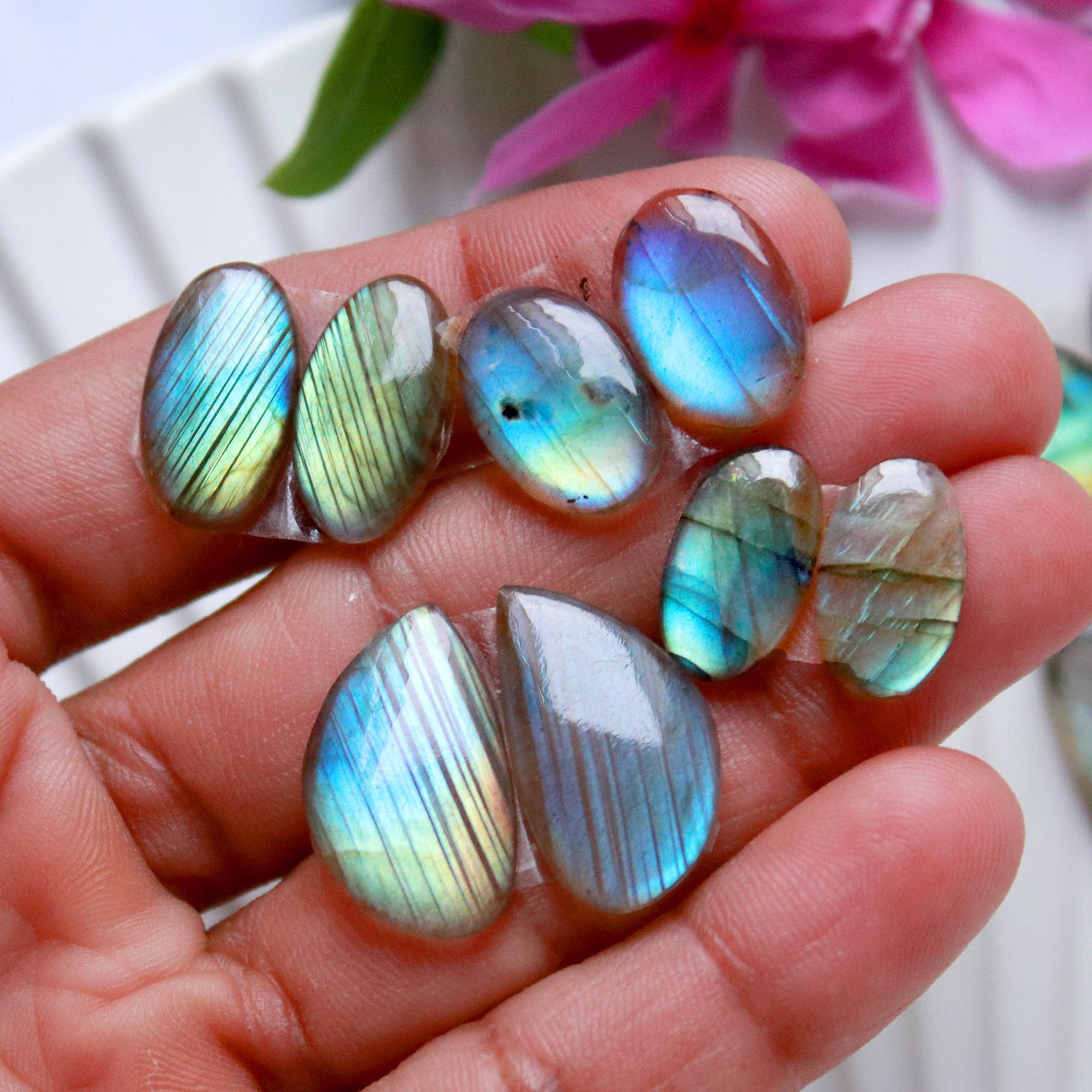 7 Pairs 82 Cts Natural Labradorite Cabochon Pair For Dangle Earring Labradorite Loose Gemstone Lot For Jewelry Making 20x10 14x8mm 15813