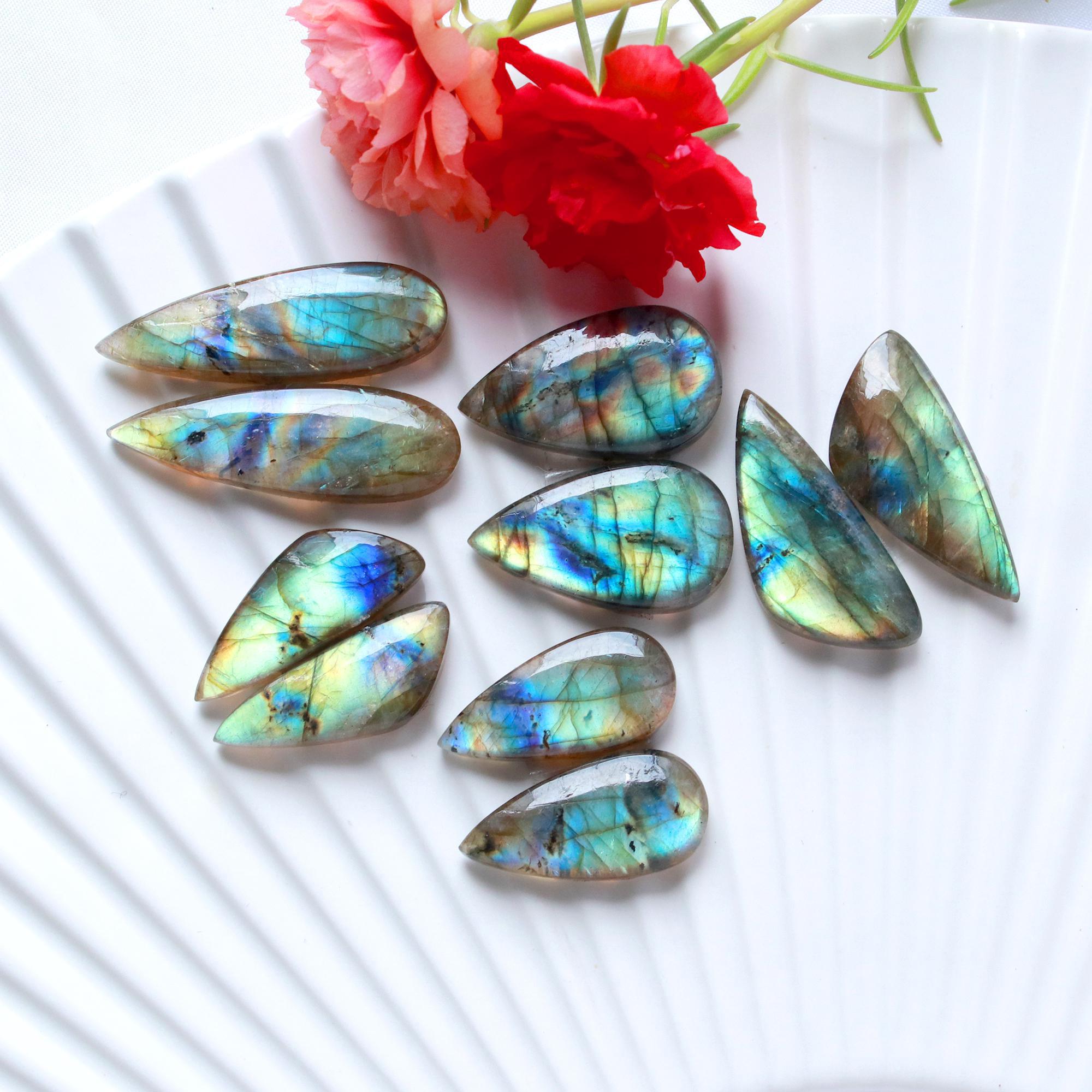 5 Pairs 133 Cts Natural Labradorite Cabochon Pair For Dangle Earring Labradorite Loose Gemstone Lot For Jewelry Making 34x10 25x10mm 15817