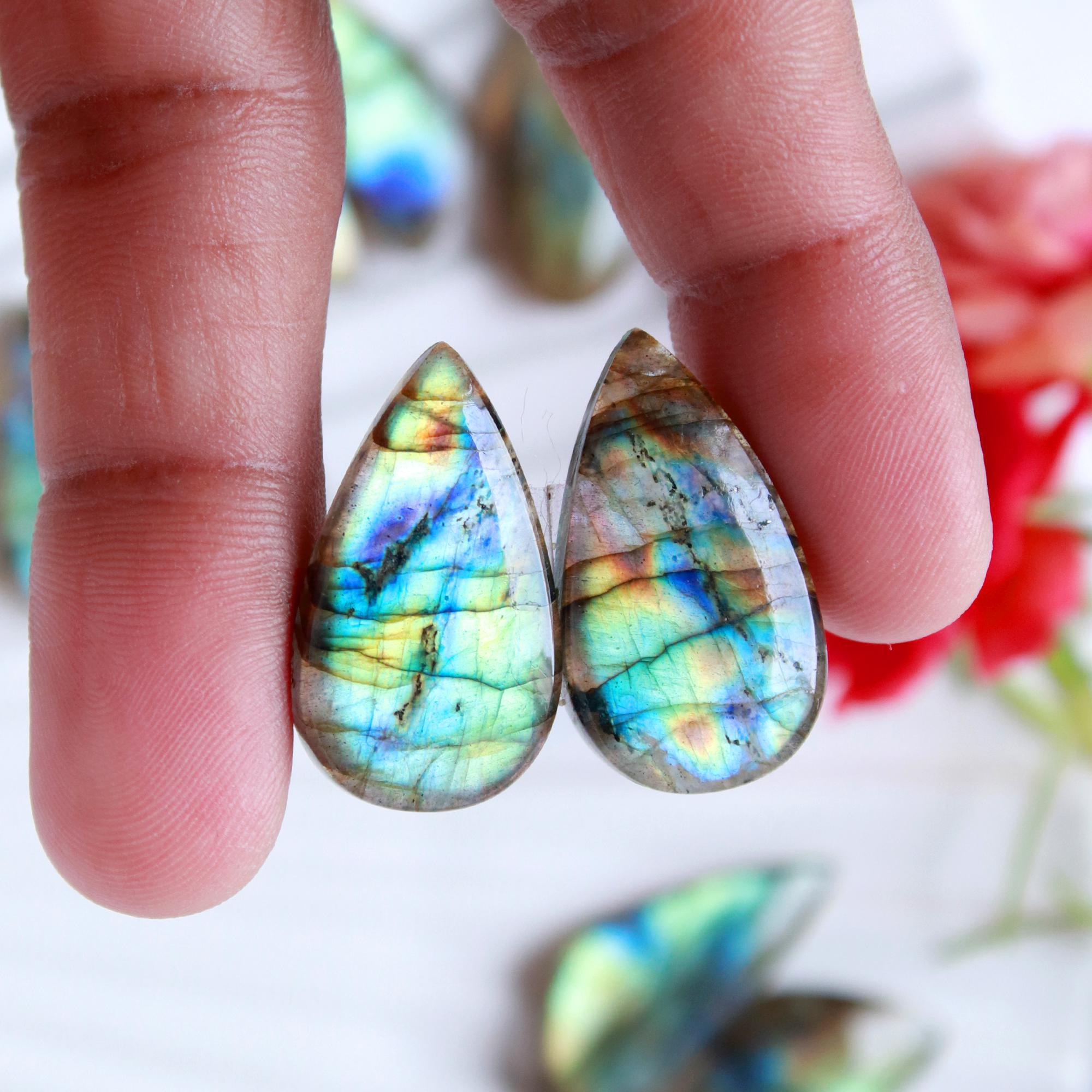 5 Pairs 133 Cts Natural Labradorite Cabochon Pair For Dangle Earring Labradorite Loose Gemstone Lot For Jewelry Making 34x10 25x10mm 15817