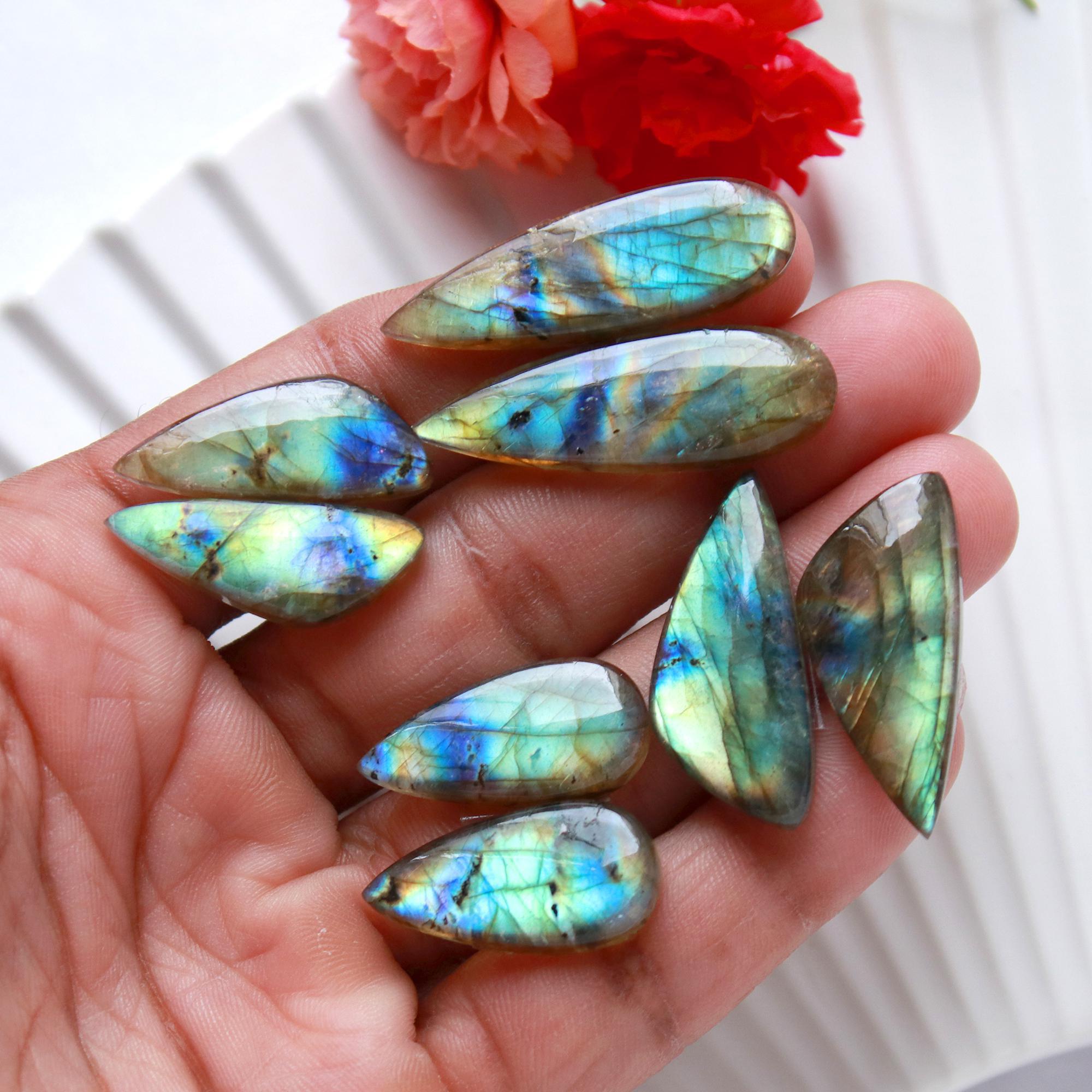 5 Pairs 133 Cts Natural Labradorite Cabochon Pair For Dangle Earring Labradorite Loose Gemstone Lot For Jewelry Making 34x10 25x10mm 15817