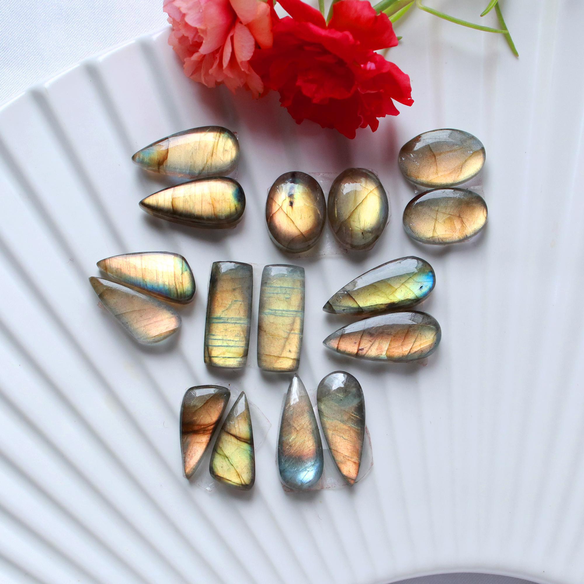 8 Pairs 102 Cts Natural Labradorite Cabochon Pair For Dangle Earring Labradorite Loose Gemstone Lot For Jewelry Making 20x8 15x5mm 15818