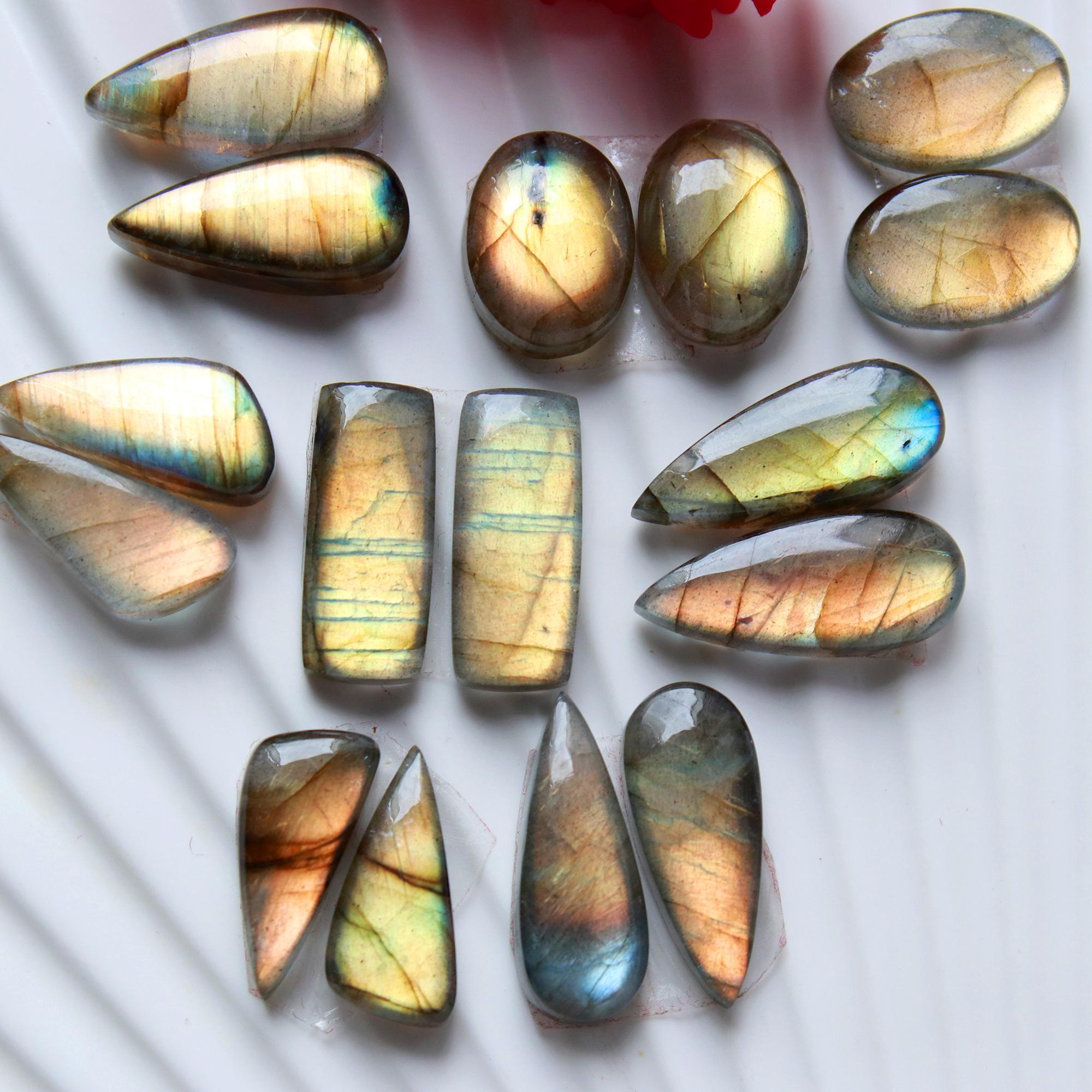 8 Pairs 102 Cts Natural Labradorite Cabochon Pair For Dangle Earring Labradorite Loose Gemstone Lot For Jewelry Making 20x8 15x5mm 15818