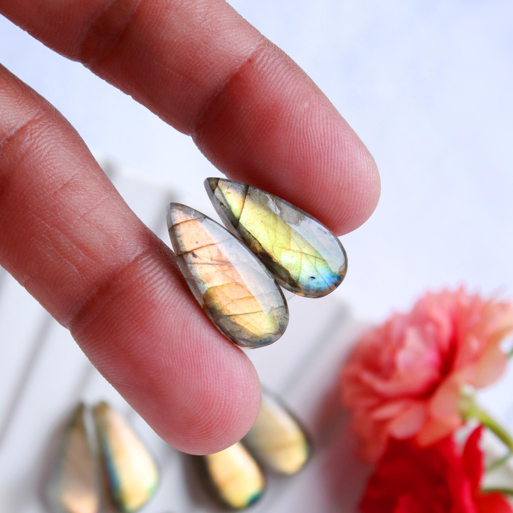 8 Pairs 102 Cts Natural Labradorite Cabochon Pair For Dangle Earring Labradorite Loose Gemstone Lot For Jewelry Making 20x8 15x5mm 15818