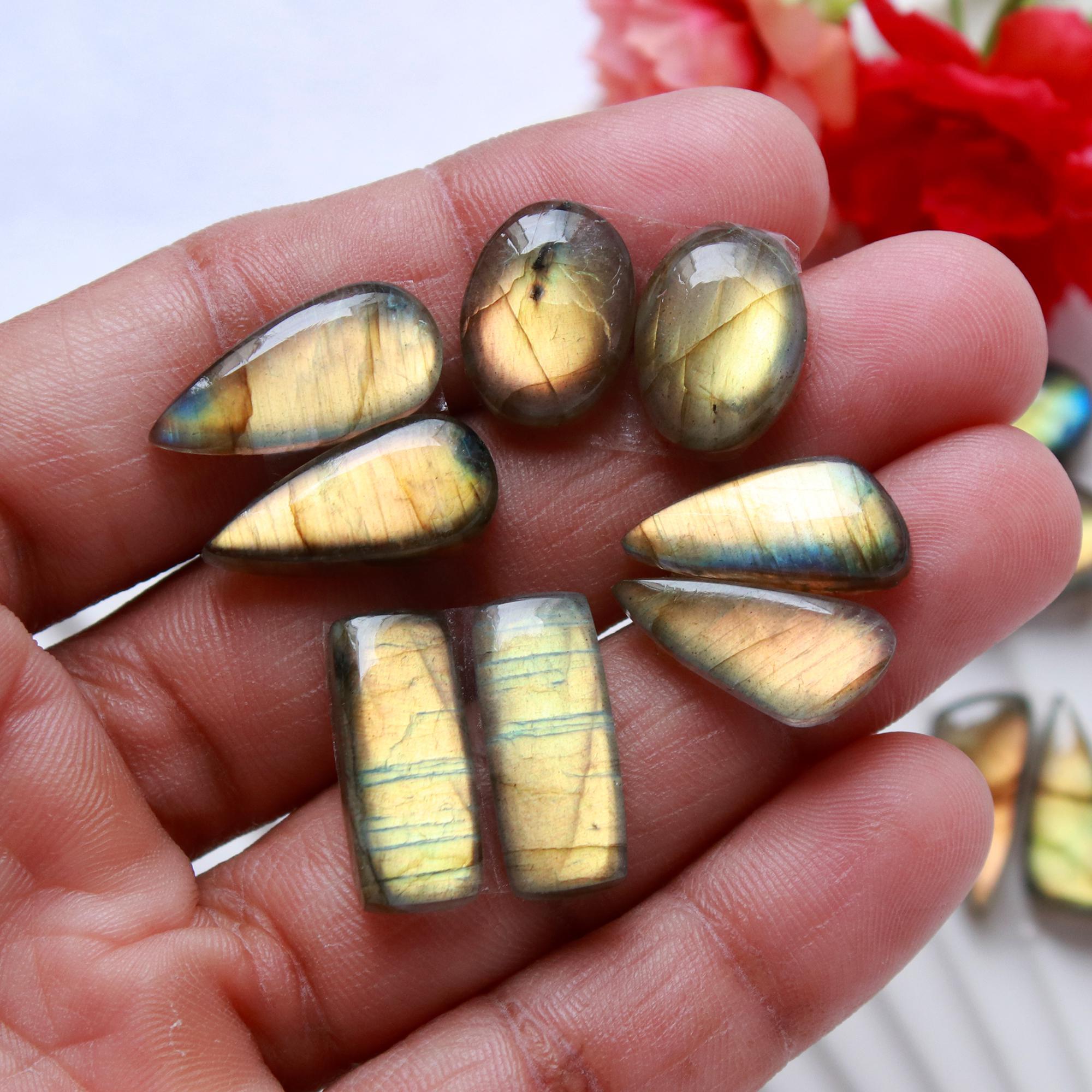 8 Pairs 102 Cts Natural Labradorite Cabochon Pair For Dangle Earring Labradorite Loose Gemstone Lot For Jewelry Making 20x8 15x5mm 15818