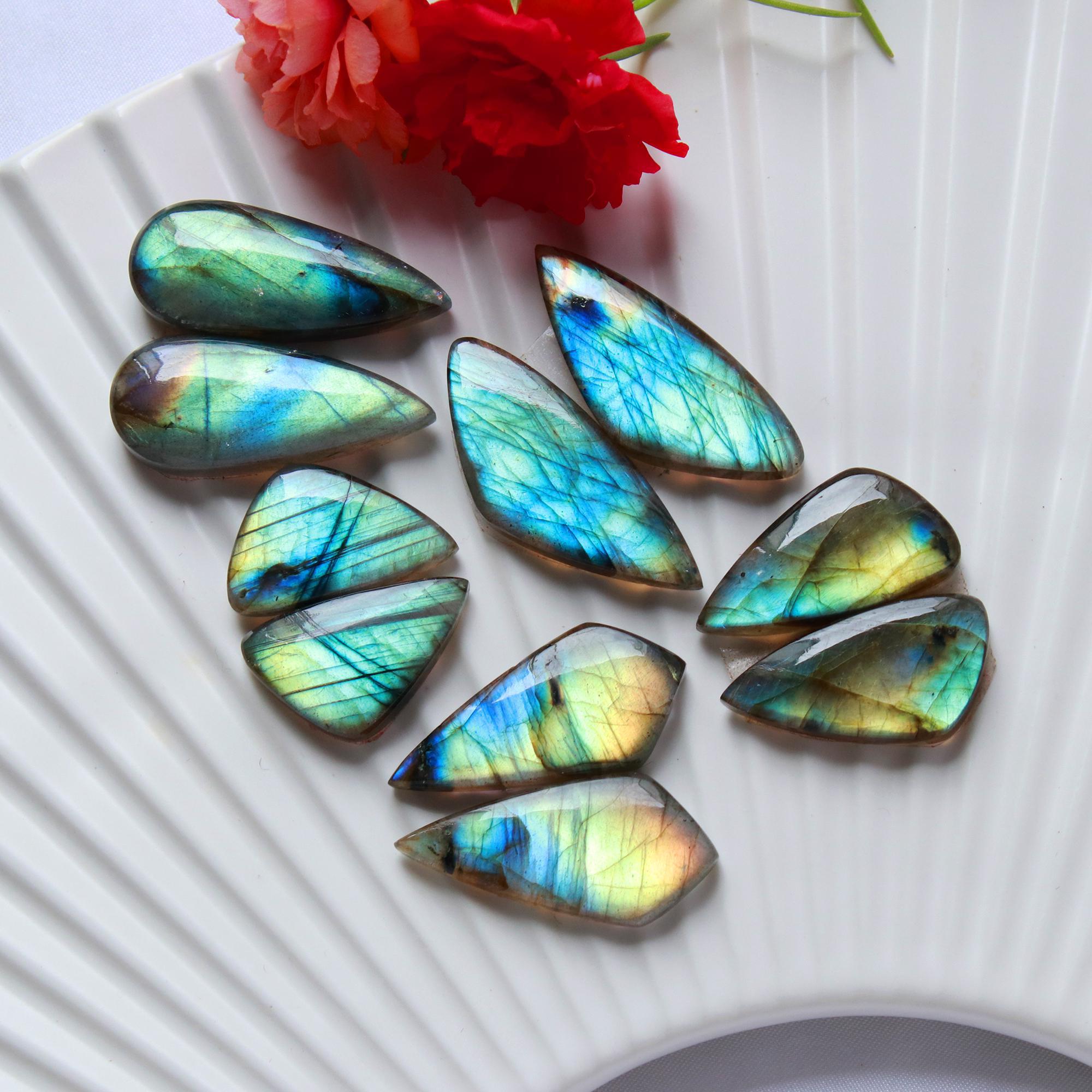 5 Pairs 145 Cts Natural Labradorite Cabochon Pair For Dangle Earring Labradorite Loose Gemstone Lot For Jewelry Making 32x12 20x12mm 15819
