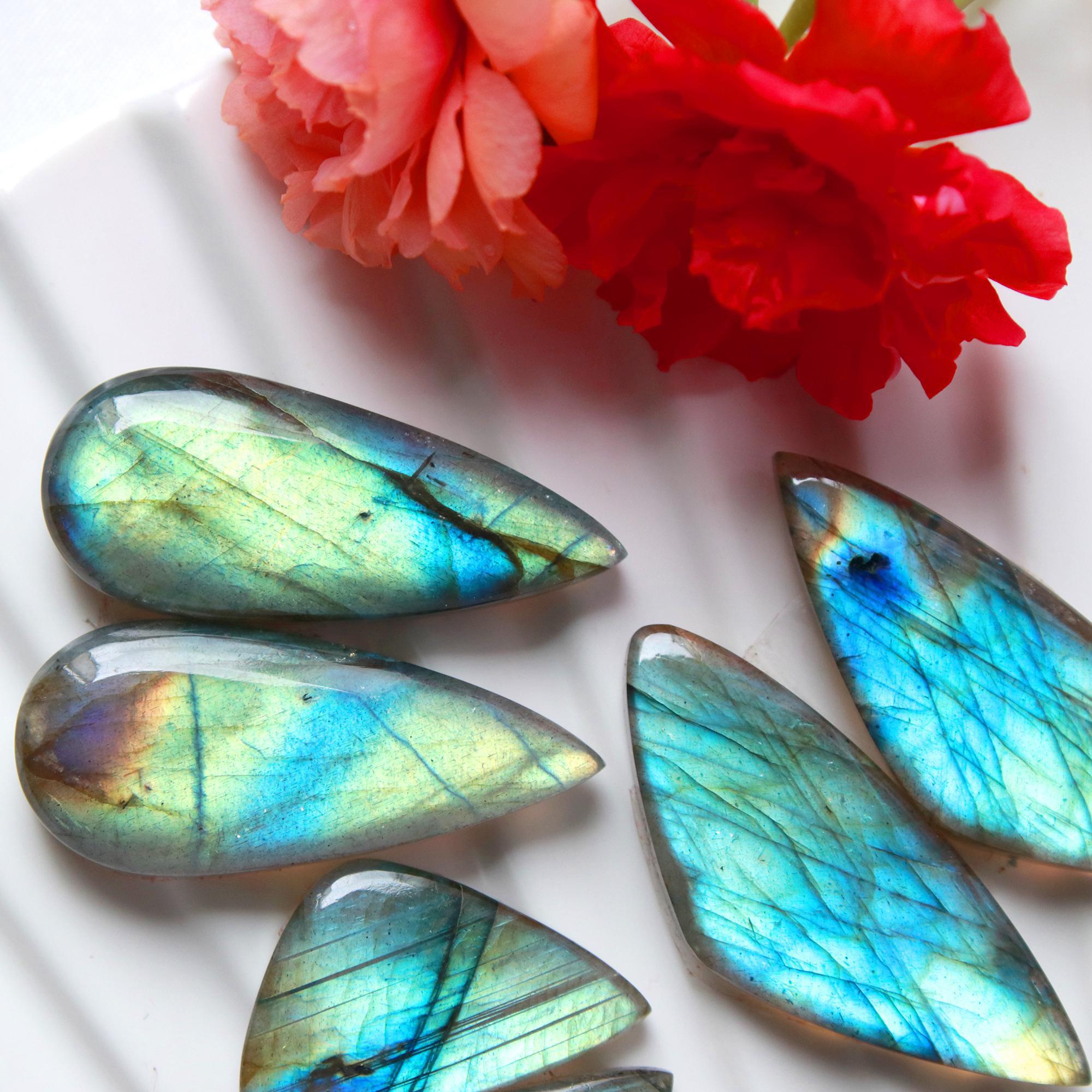 5 Pairs 145 Cts Natural Labradorite Cabochon Pair For Dangle Earring Labradorite Loose Gemstone Lot For Jewelry Making 32x12 20x12mm 15819
