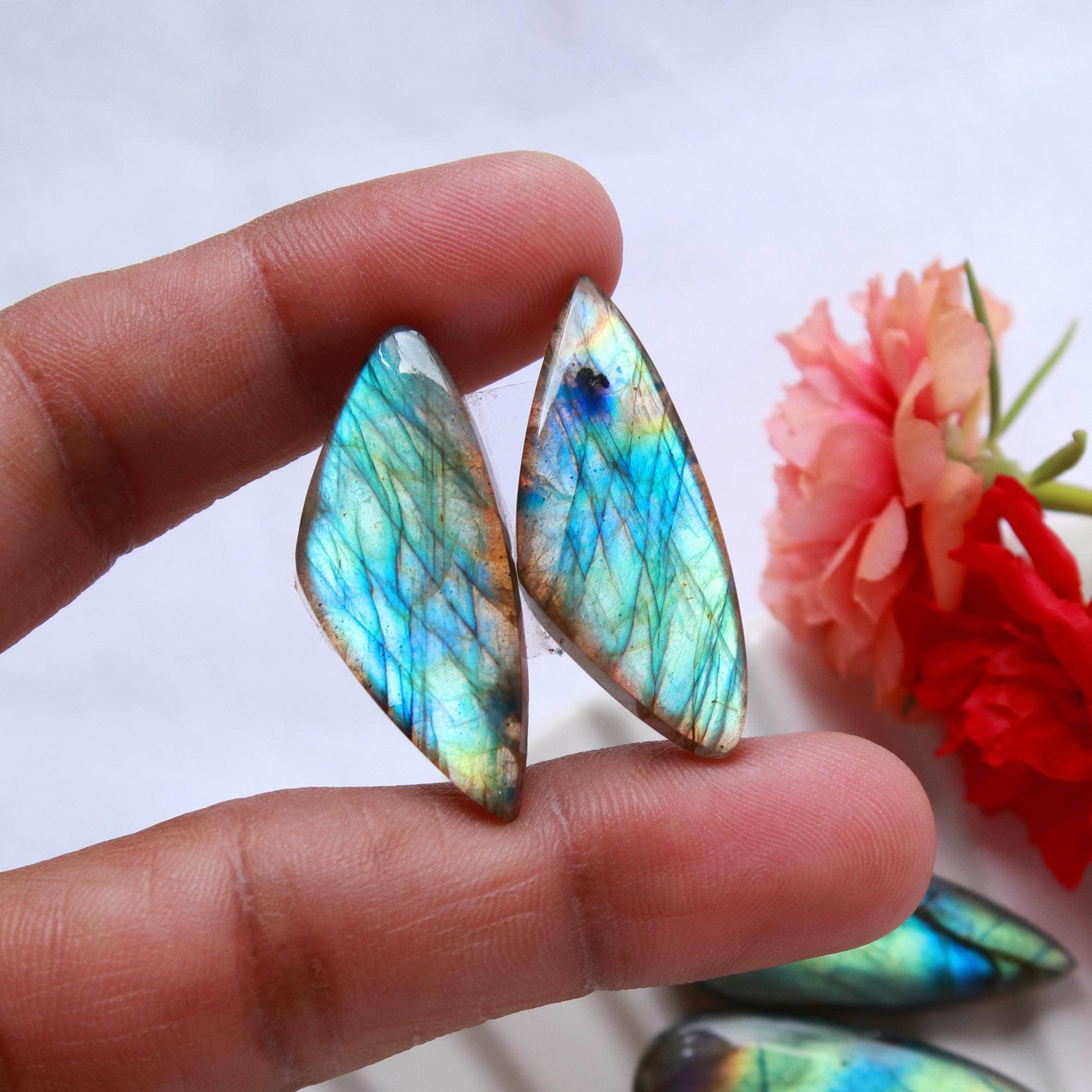 5 Pairs 145 Cts Natural Labradorite Cabochon Pair For Dangle Earring Labradorite Loose Gemstone Lot For Jewelry Making 32x12 20x12mm 15819