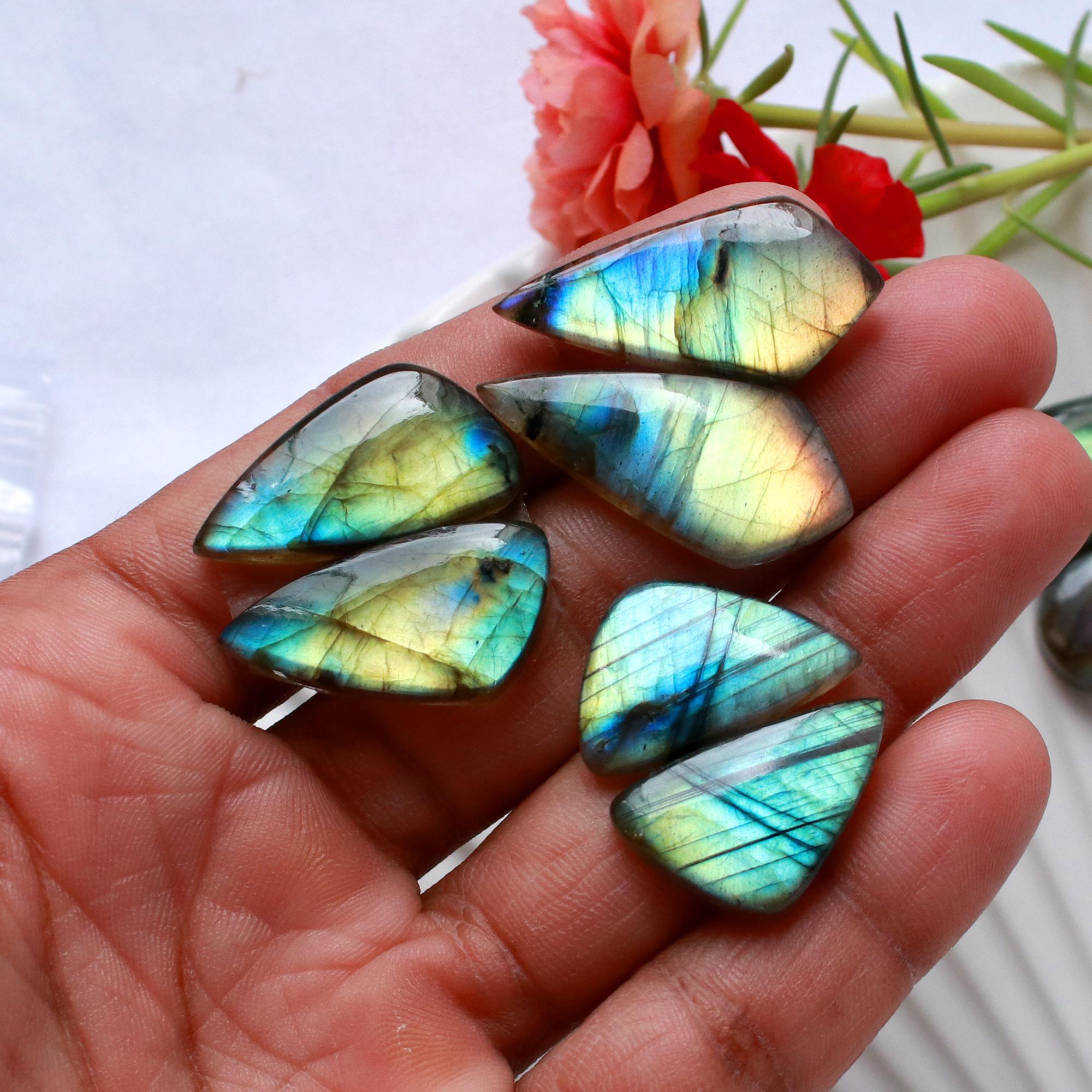 5 Pairs 145 Cts Natural Labradorite Cabochon Pair For Dangle Earring Labradorite Loose Gemstone Lot For Jewelry Making 32x12 20x12mm 15819