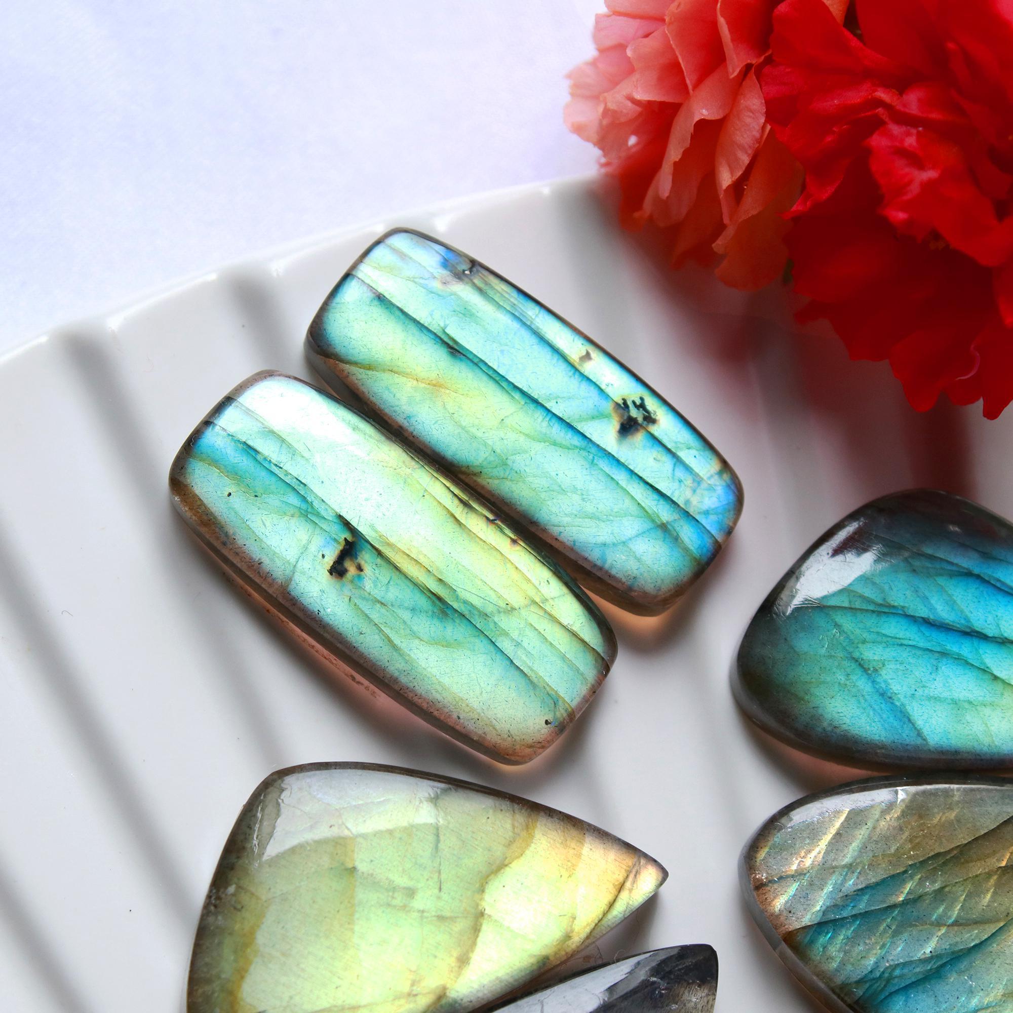 5 Pairs 182 Cts Natural Labradorite Earrings Gemstone Dangle Drop Silver Jewelry Crystals For Earrings Cabochon Pair Lot26x10 20x13mm 15821