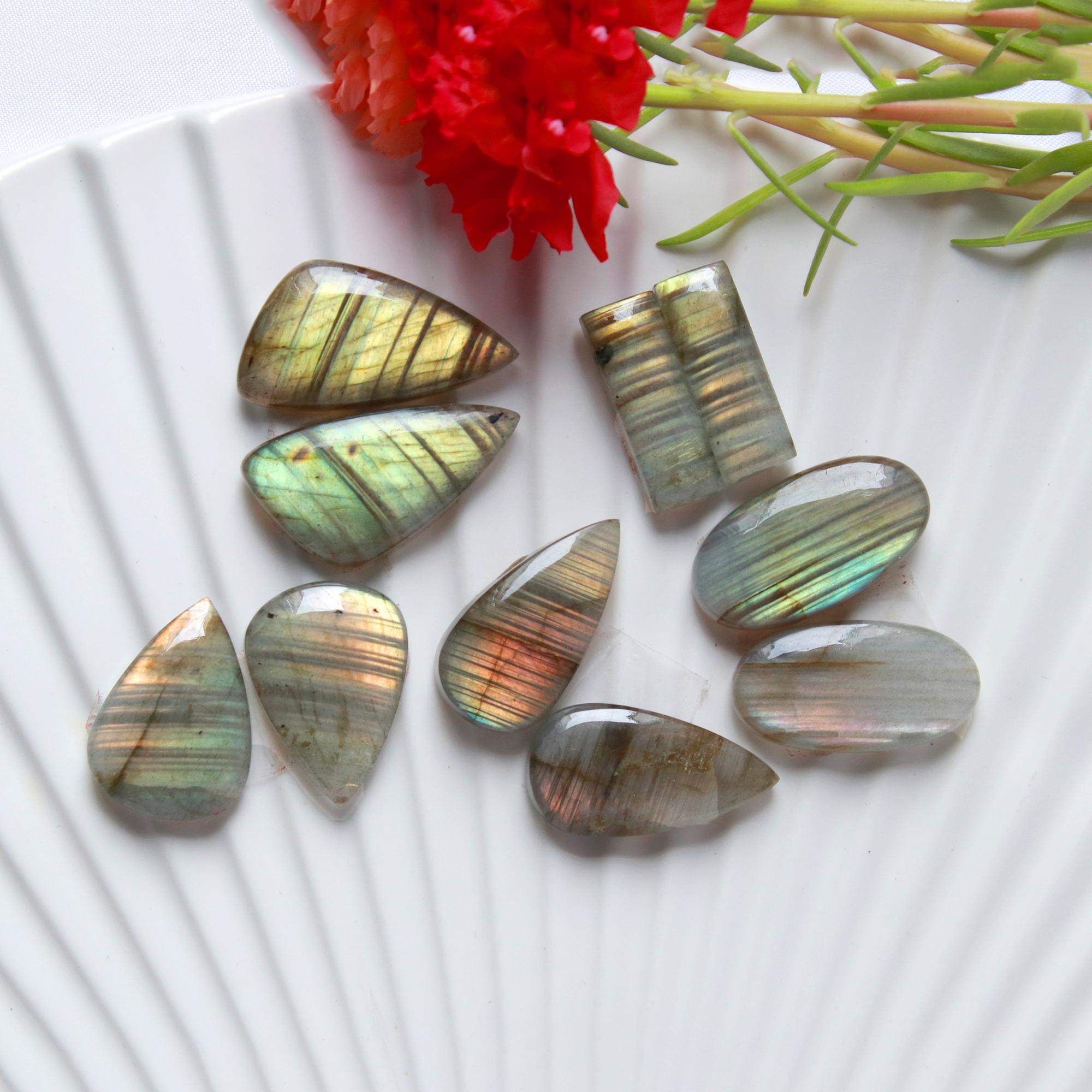 5 Pairs 121 Cts Natural Labradorite Earrings Gemstone Dangle Drop Silver Jewelry Crystals For Earrings Cabochon Pair Lot25x13 20x6mm 15822