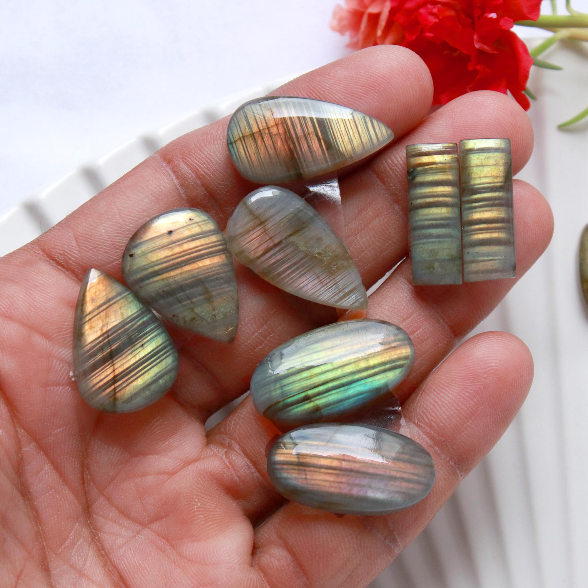 5 Pairs 121 Cts Natural Labradorite Earrings Gemstone Dangle Drop Silver Jewelry Crystals For Earrings Cabochon Pair Lot25x13 20x6mm 15822