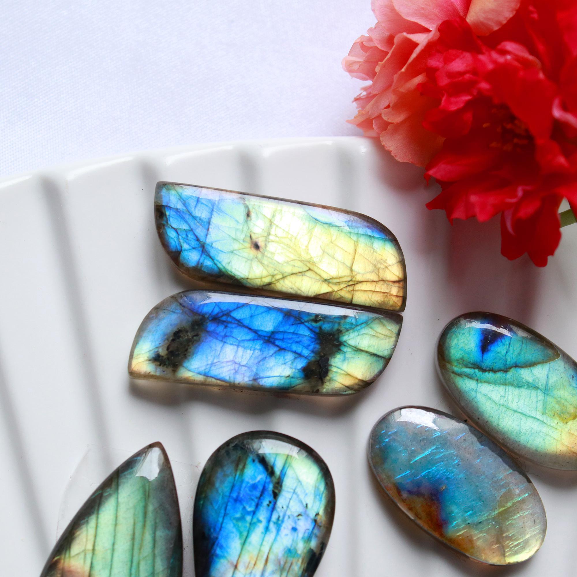 6 Pairs 194 Cts Natural Labradorite Earrings Gemstone Dangle Drop Silver Jewelry Crystals For Earrings Cabochon Pair Lot32x12 20x10mm 15826