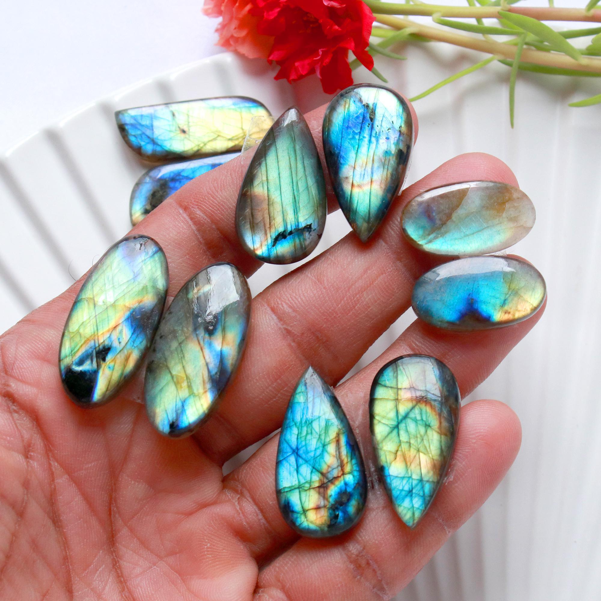 6 Pairs 194 Cts Natural Labradorite Earrings Gemstone Dangle Drop Silver Jewelry Crystals For Earrings Cabochon Pair Lot32x12 20x10mm 15826