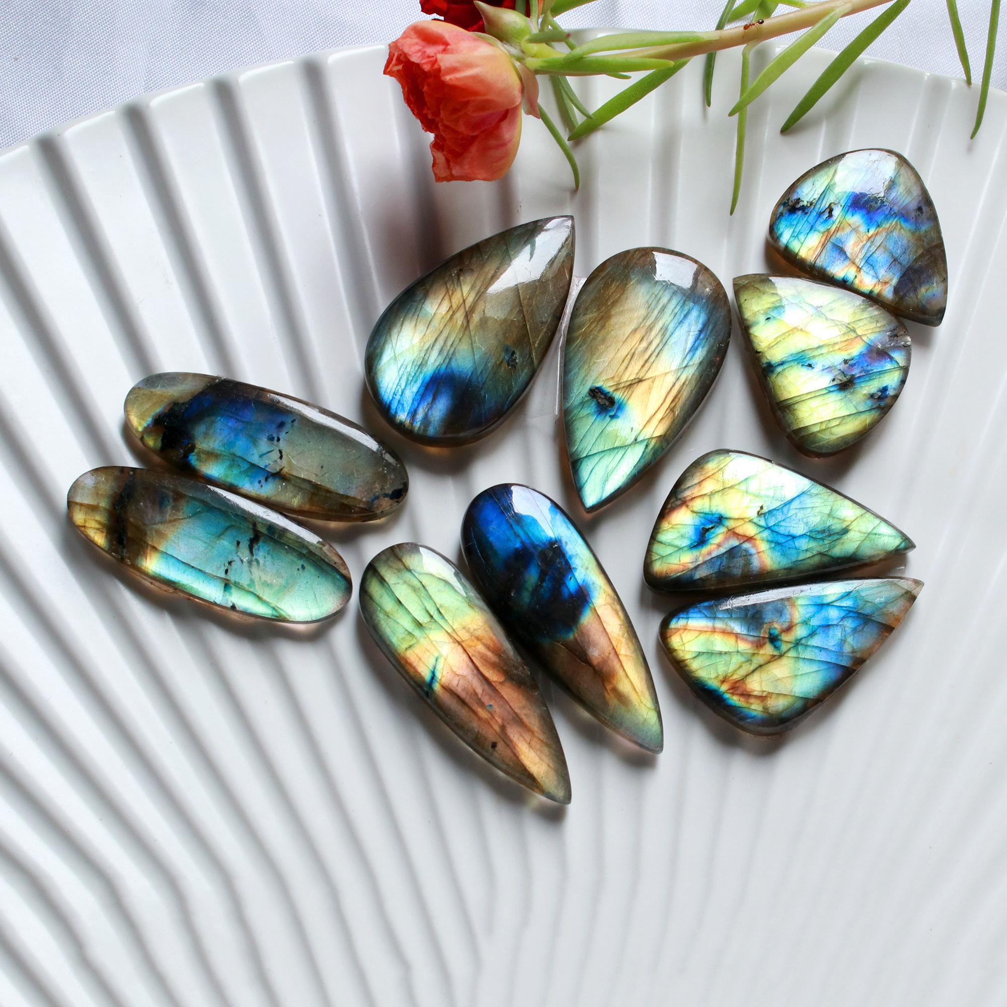 5 Pairs 193 Cts Natural Labradorite Earrings Gemstone Dangle Drop Silver Jewelry Crystals For Earrings Cabochon Pair Lot32x10 20x15mm 15827