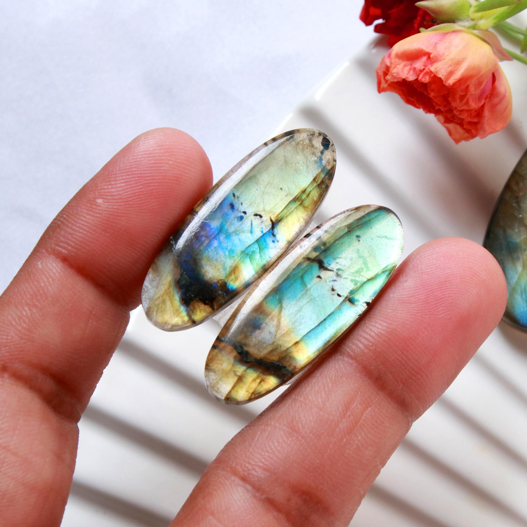 5 Pairs 193 Cts Natural Labradorite Earrings Gemstone Dangle Drop Silver Jewelry Crystals For Earrings Cabochon Pair Lot32x10 20x15mm 15827