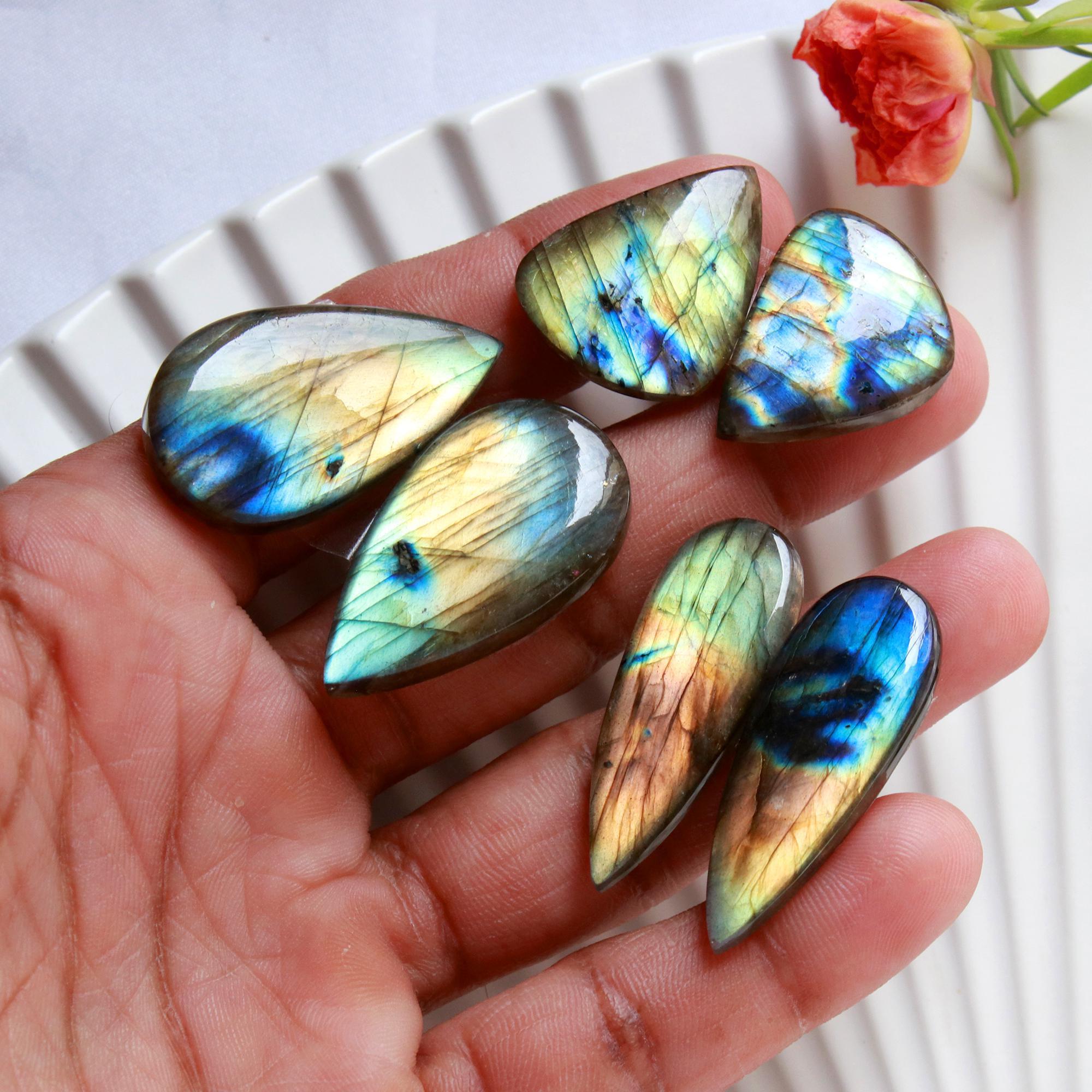 5 Pairs 193 Cts Natural Labradorite Earrings Gemstone Dangle Drop Silver Jewelry Crystals For Earrings Cabochon Pair Lot32x10 20x15mm 15827