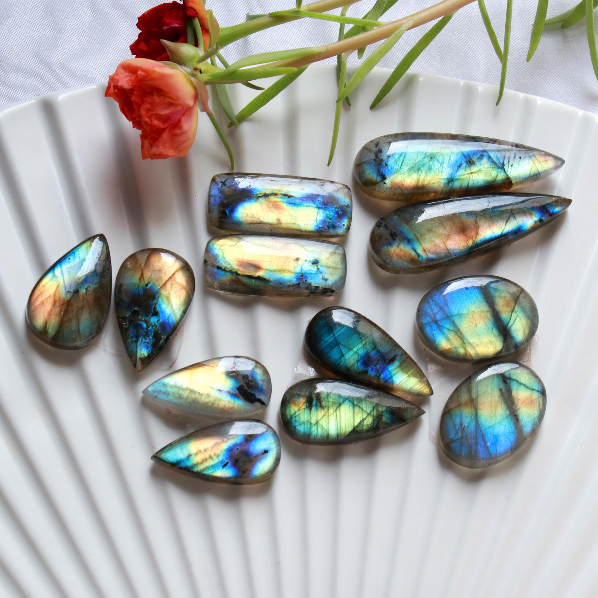 6 Pairs 150 Cts Natural Labradorite Earrings Gemstone Dangle Drop Silver Jewelry Crystals For Earrings Cabochon Pair Lot35x10 20x10mm 15828