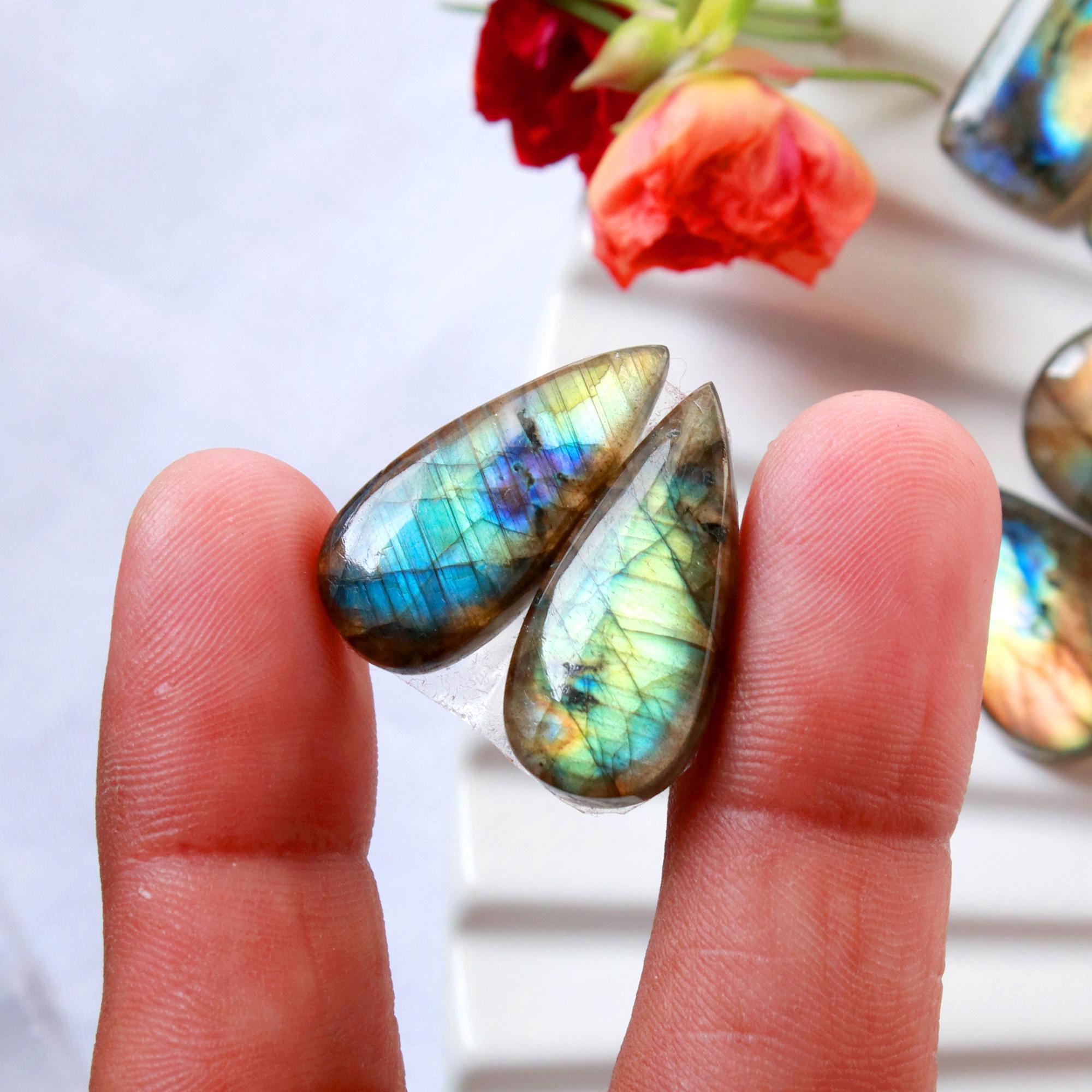 6 Pairs 150 Cts Natural Labradorite Earrings Gemstone Dangle Drop Silver Jewelry Crystals For Earrings Cabochon Pair Lot35x10 20x10mm 15828