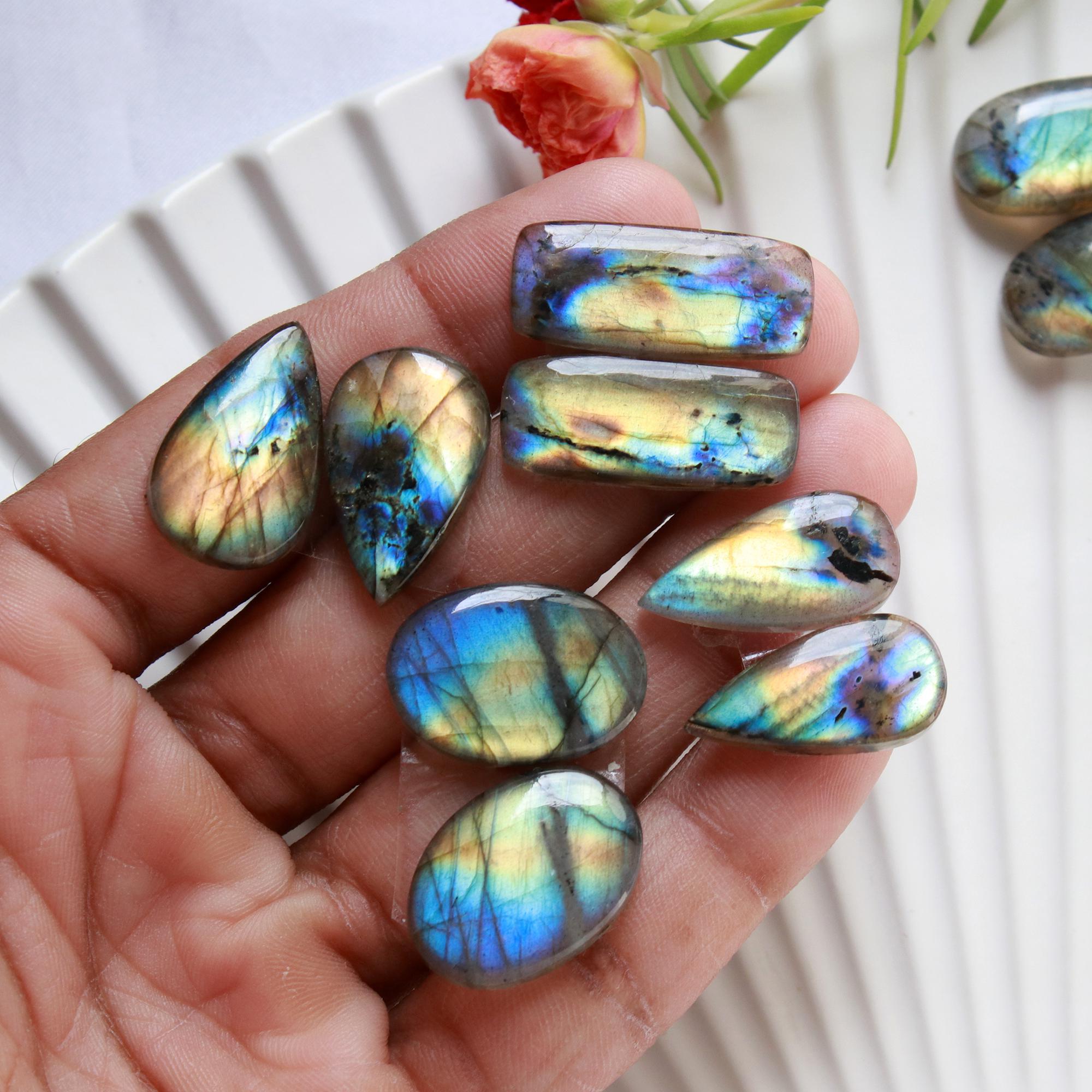 6 Pairs 150 Cts Natural Labradorite Earrings Gemstone Dangle Drop Silver Jewelry Crystals For Earrings Cabochon Pair Lot35x10 20x10mm 15828