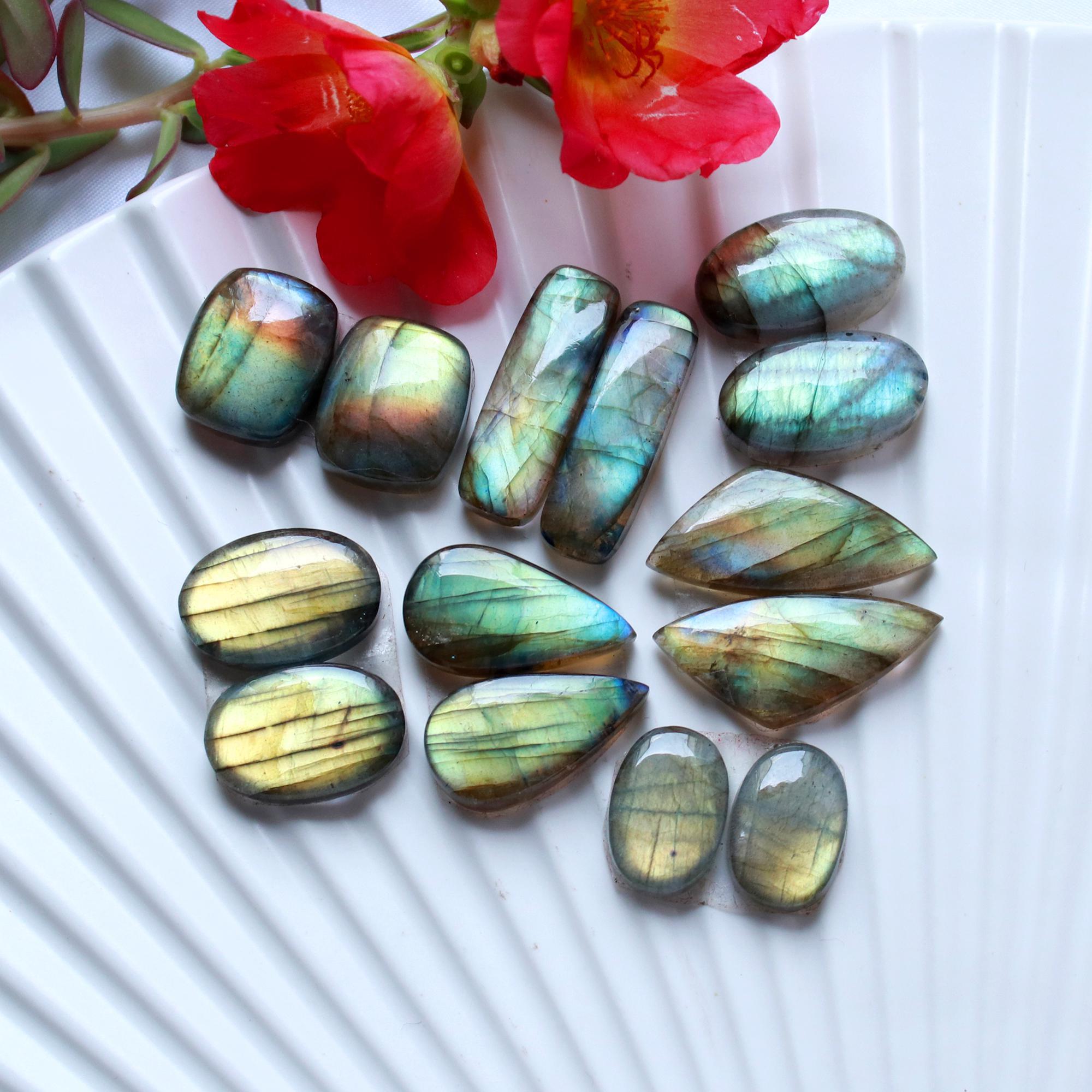 7 Pairs 130 Cts Natural Labradorite Earrings Gemstone Dangle Drop Silver Jewelry Crystals For Earrings Cabochon Pair Lot25x10 14x10mm 15833